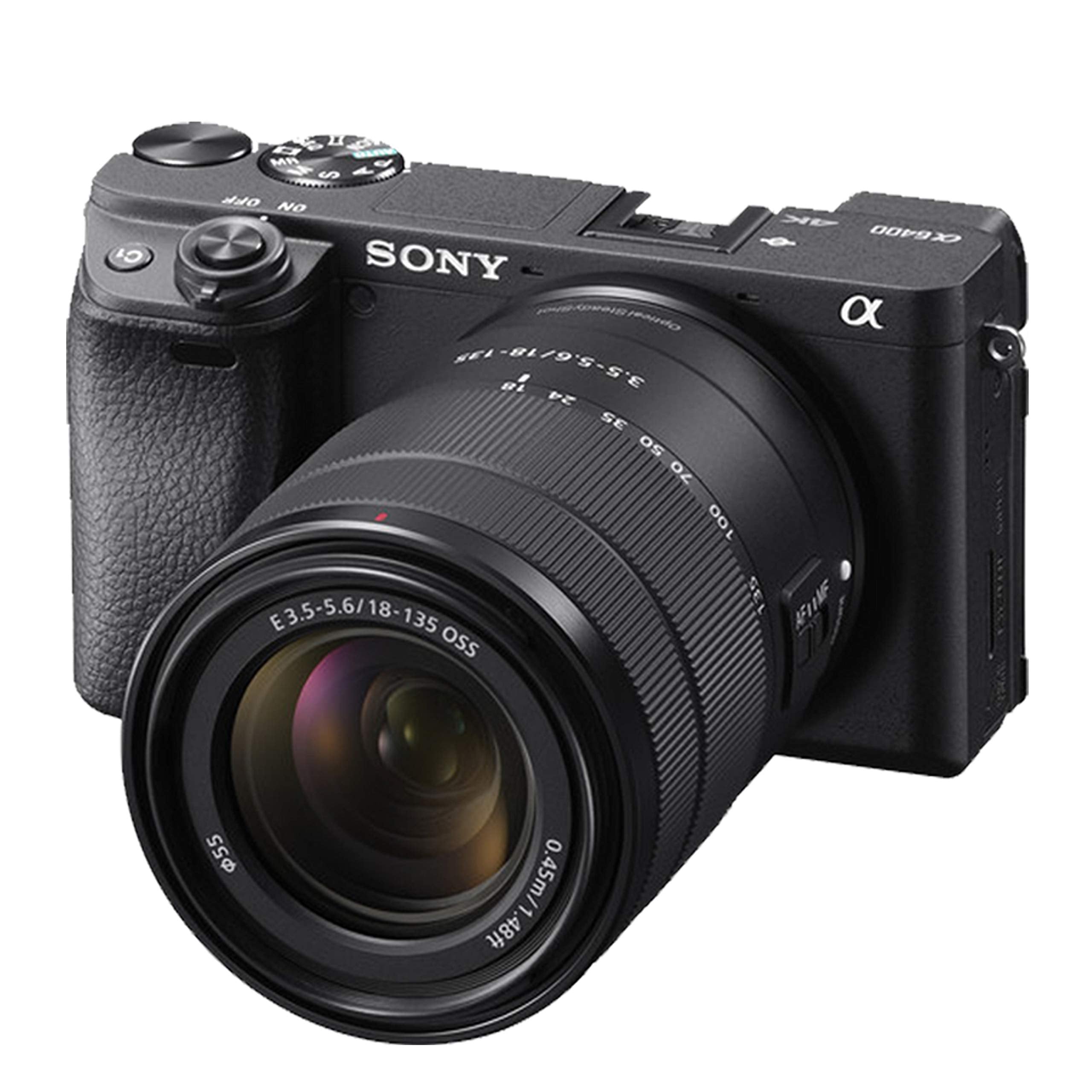 Sony A6400 Mirrorless Camera With 18-135Mm Lens, 128Gb Extreem Speed Memory,.43 Wide Angle & 2X Lenses, Case,Tripod, Filters, Ho