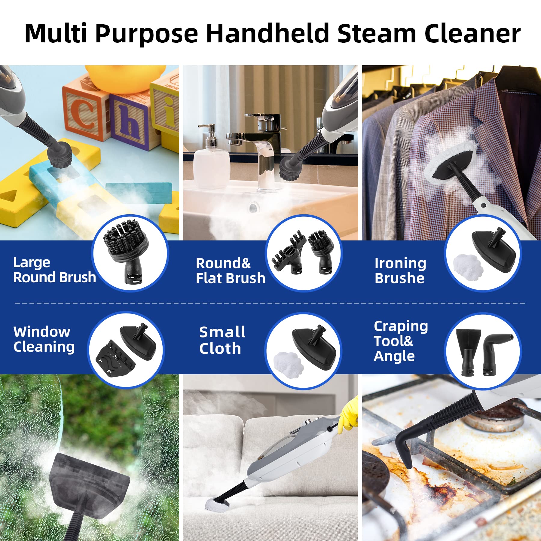 Steam Mop   10 In 1 Multipurpose Handheld Steam Cleaner Detachable Floor Steamer For Hardwood/Tile/Laminate Floors Carpet With 1