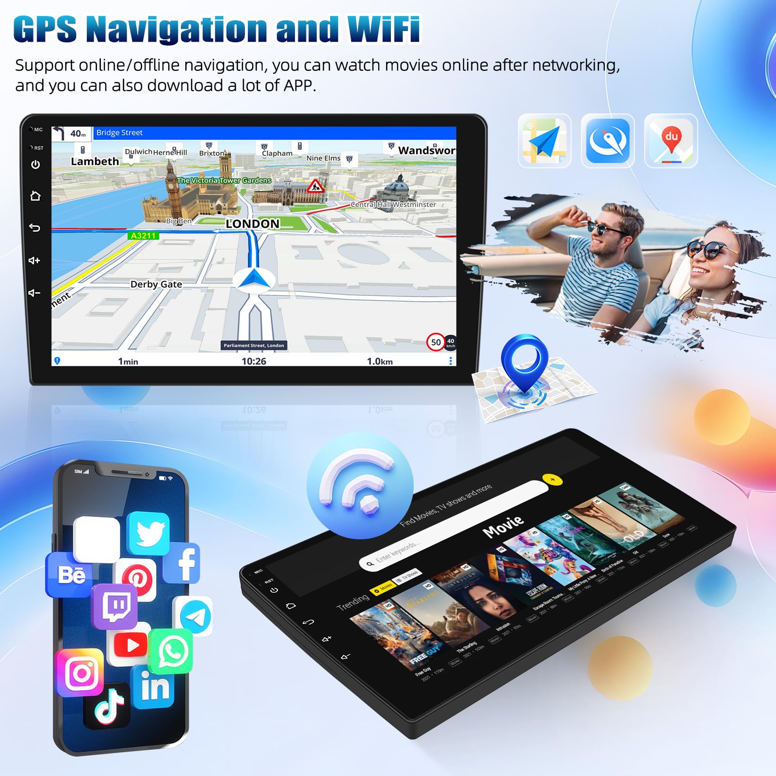 10.1Inch 2.5D Hd Double Din Car Stereo Radio Receiver, Android Touch Screen Mp5 Multimedia, Support Gps Navigation Bluetooth Fm