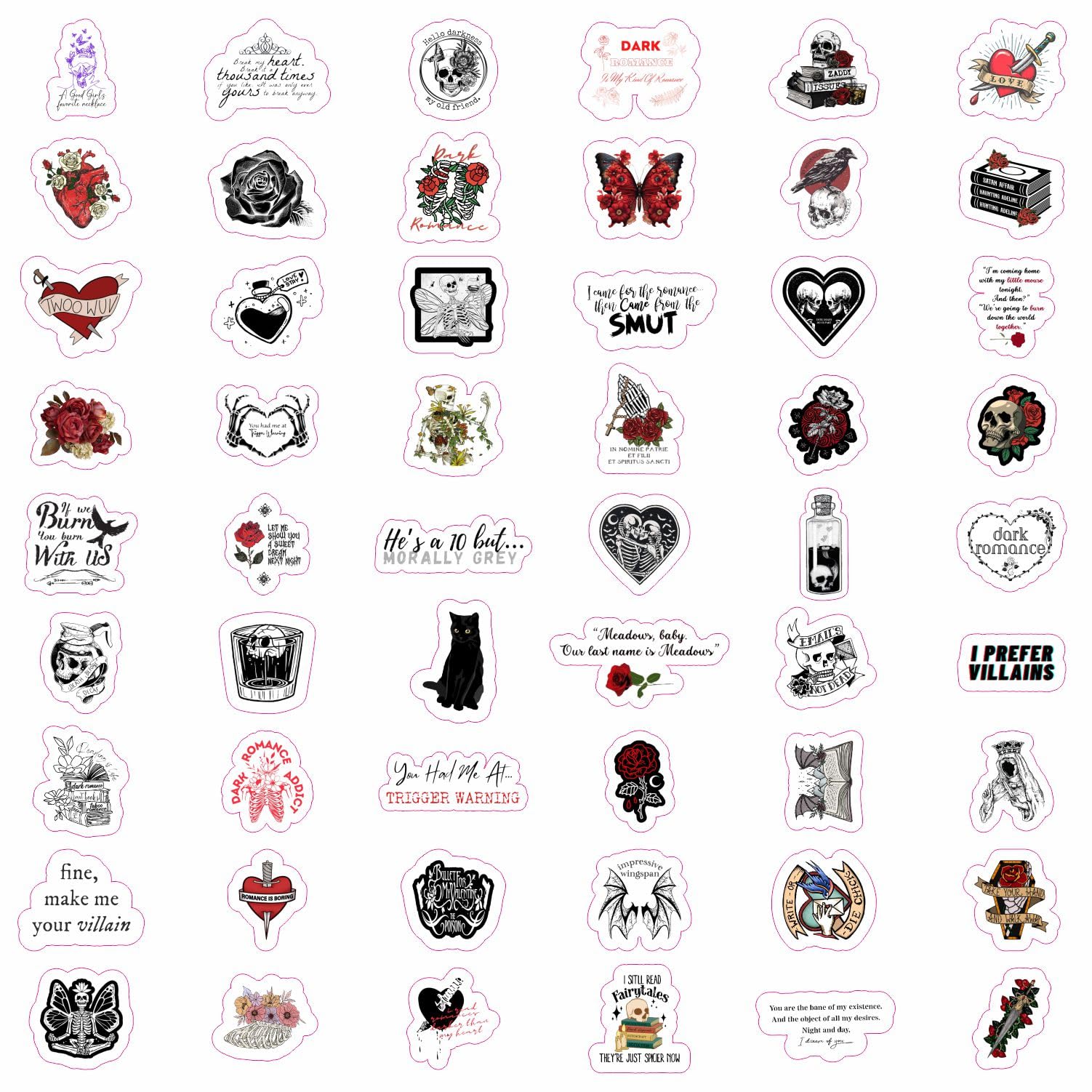 100Pcs Dark Romance Stickers For Water Bottle And Laptop   Dark Romance Party Favors & Decorations, Waterproof Vinyl Decals, Lov