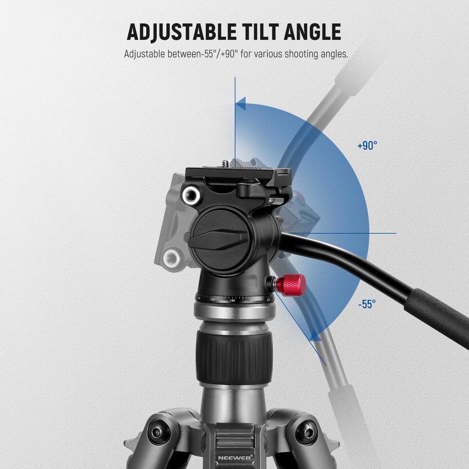 Neewer Fluid Tripod Head With Handle & Arca Type Quick Release, Aluminum Alloy Panorama Drag Pan Tilt Head With 43Mm Scaled Base