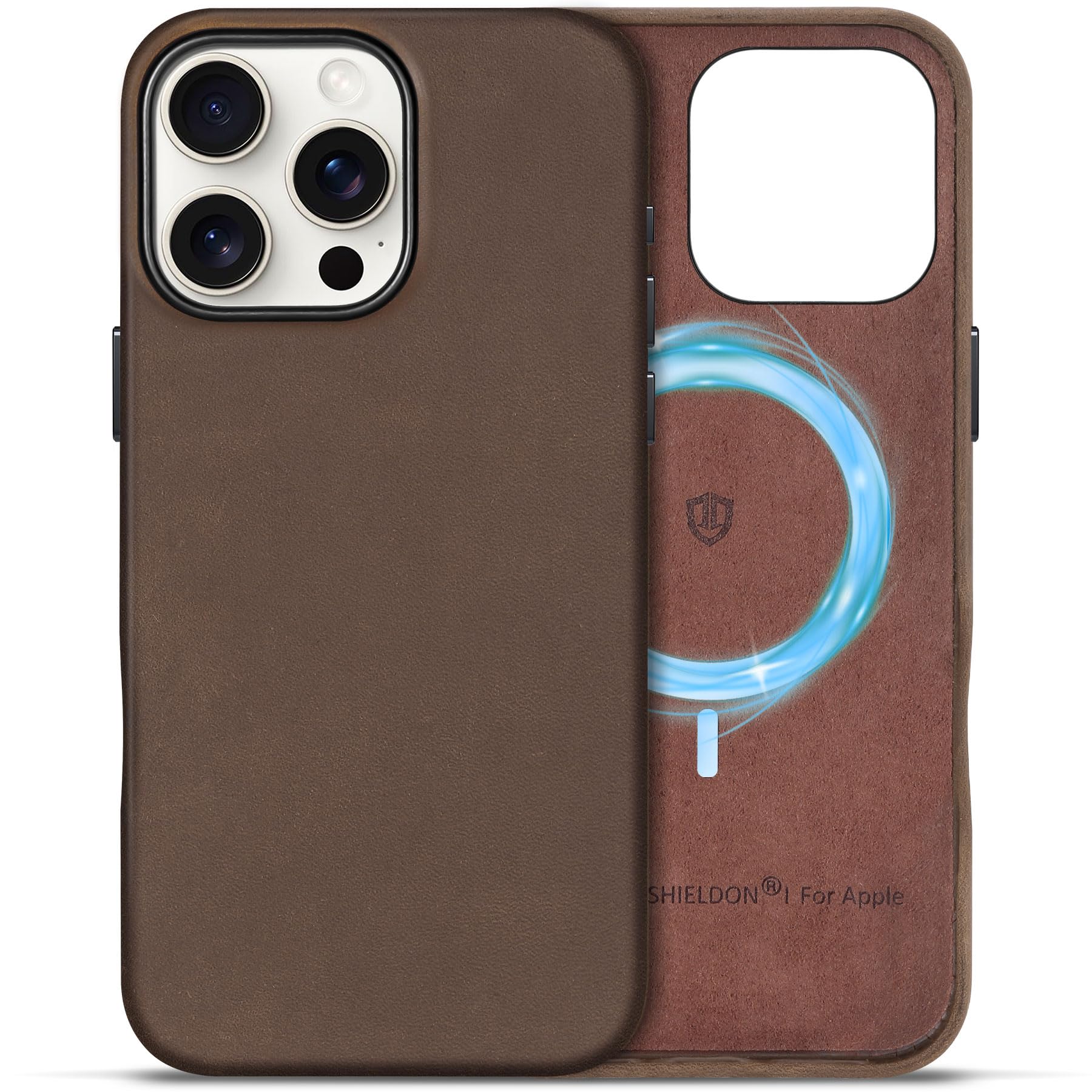 Shieldon Case For Iphone 16 Pro Max 6.9'' 5G, Top Grain Crazy Horse Leather Magnetic Wireless Charging Anti-Scratch Non-Slip Cas