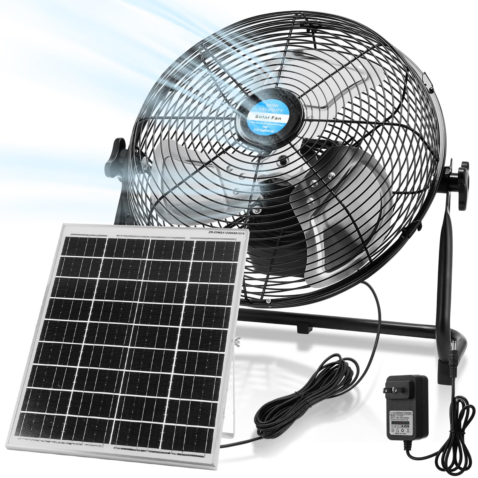Tujoe 14 Inch Solar Panel Powered Fan, 2 in 1 Solar Panel or AC Charger Powered Fan 12W 9V Portable for Chicken Coop Greenhouse 