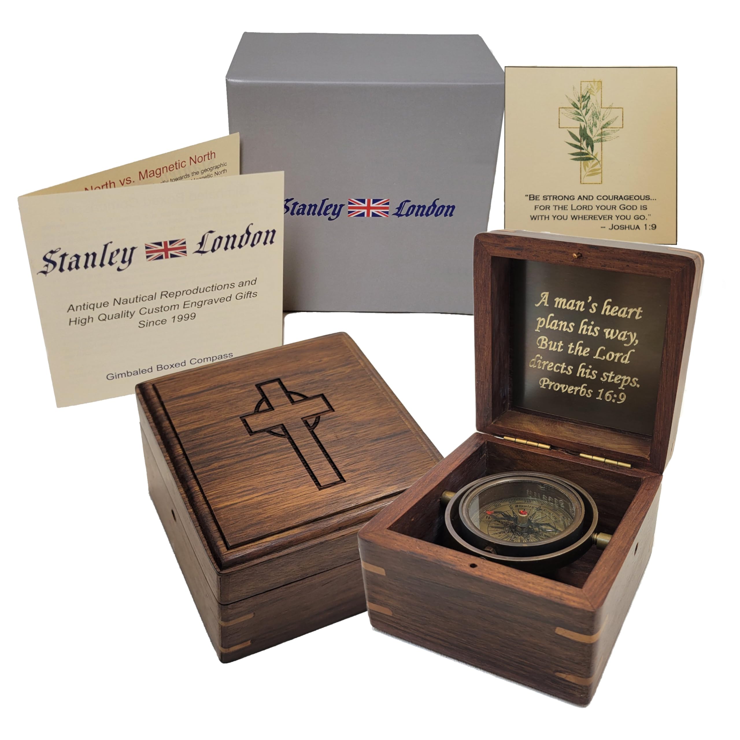 Engraved Compass Personalized in Wood Box | Antique Brass Desk Compass Gifts for Men, Him, Son, Grandson, Teen Boys for Graduati