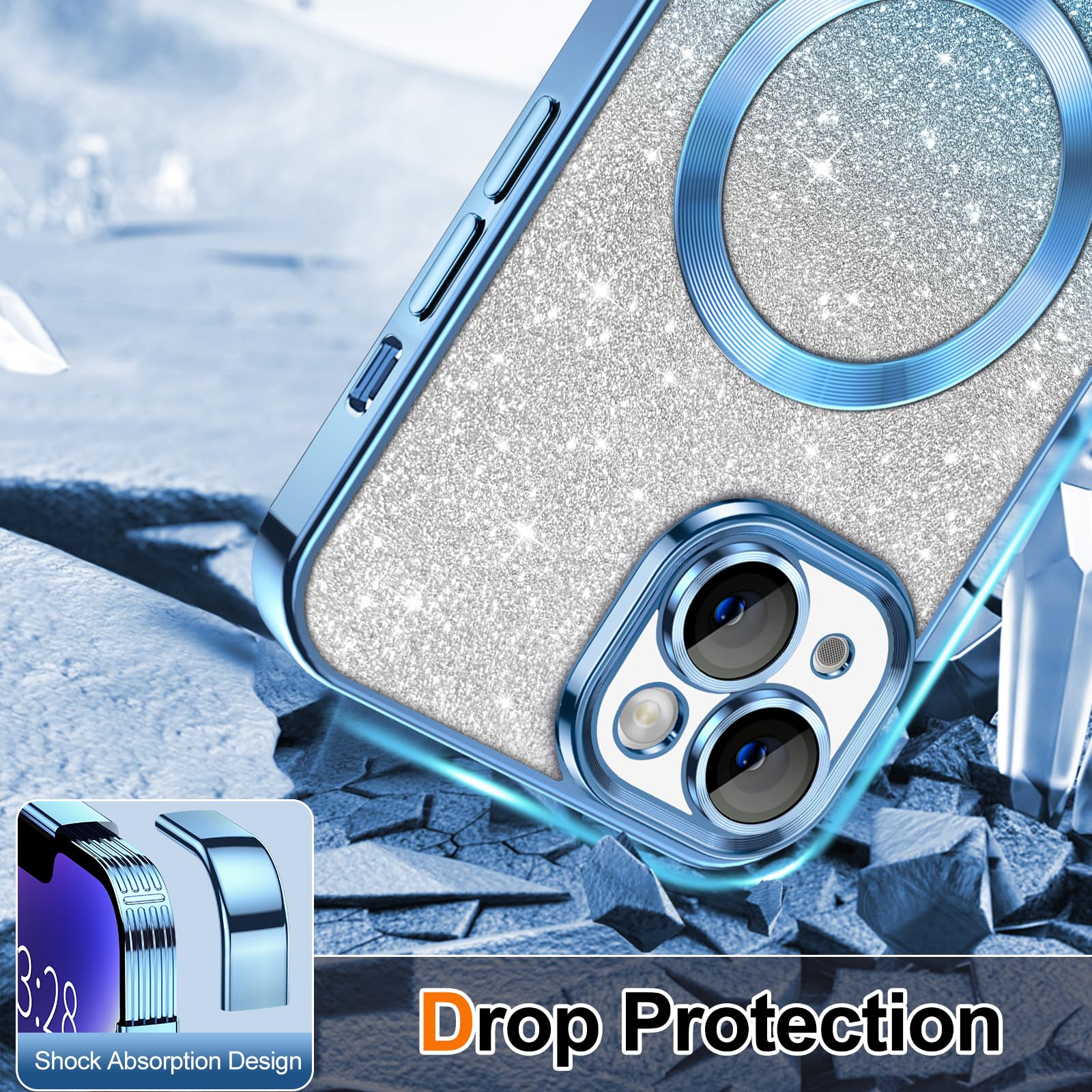 Hython For Iphone 14 Plus Case Clear Magnetic Glitter Phone Cases [Compatible With Magsafe] Full Camera Lens Protector Gradient
