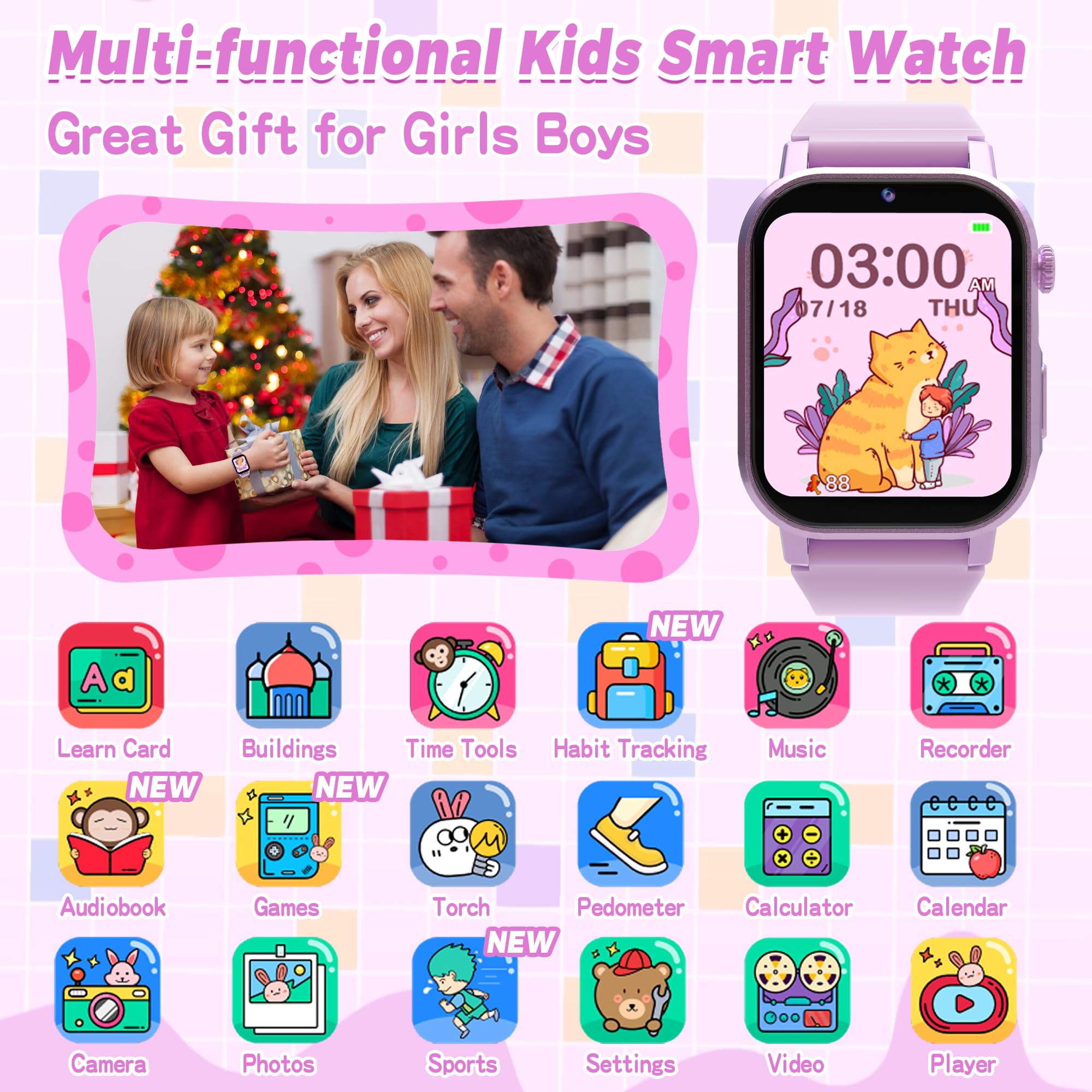 Kids Smart Watches Girls Age 3-12, Smart Watch For Kids With 32 Games Hd Touch Screen Camera Video Alarm Music Audiobooks Pedome