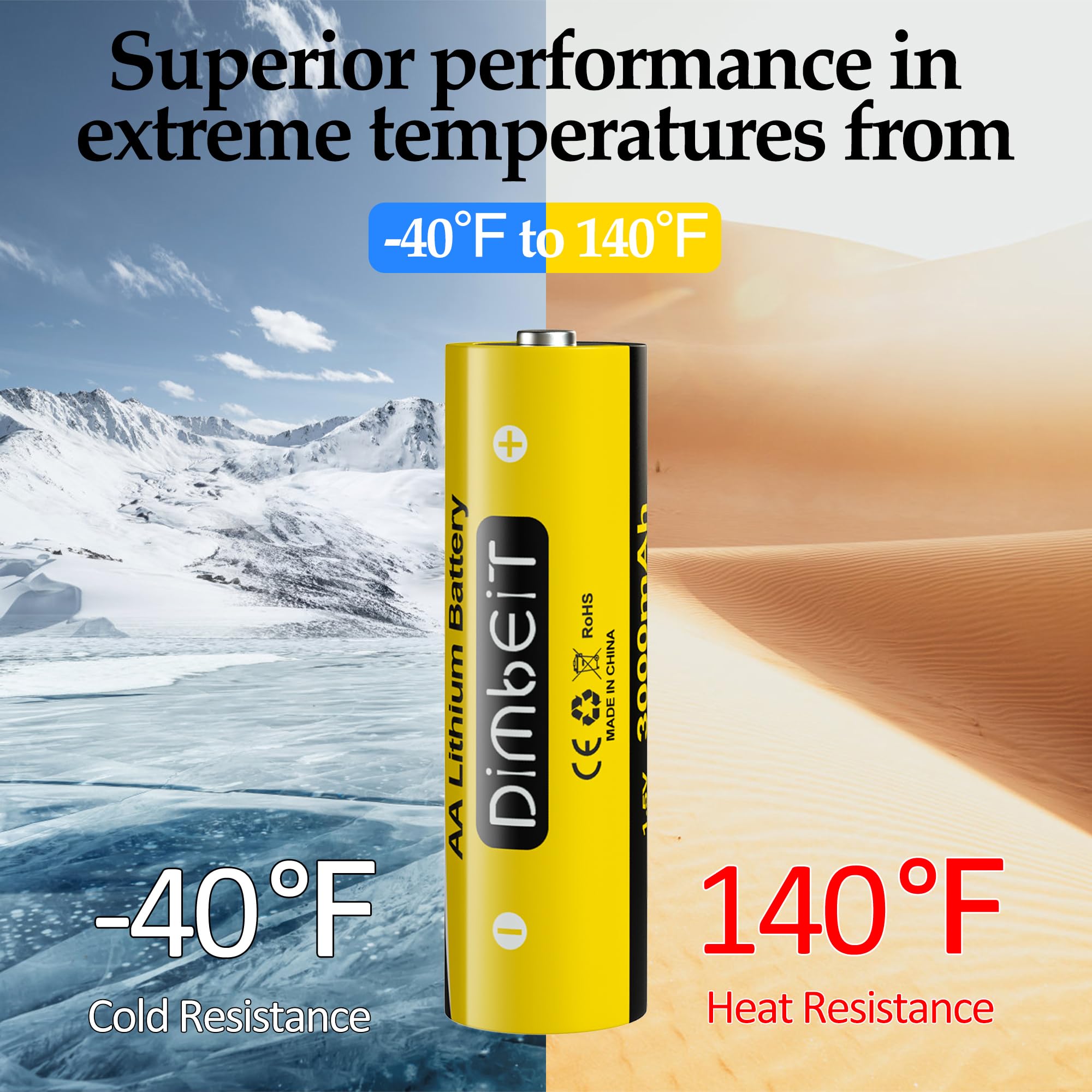 Dimbeit 12 Pack Lithium Aa Batteries, Long Lasting 3000Mah 1.5V Lithium Double A Battery, 20-Year Shelf Life Aa Size Batteries F