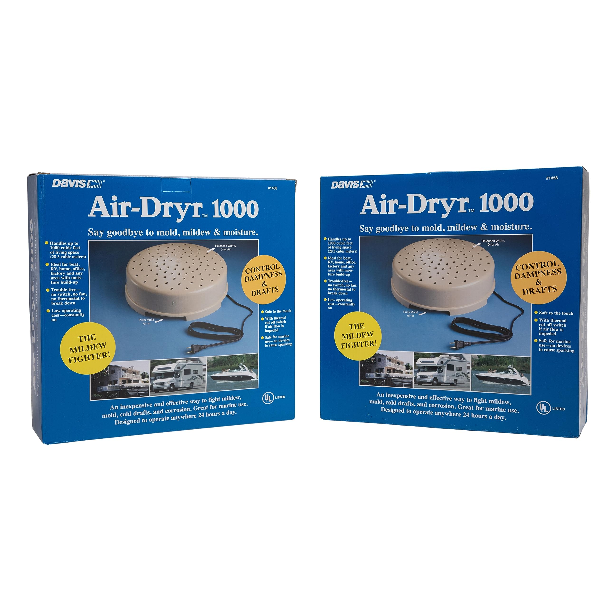Davis Instruments Air Dryr 1000 Dehumidifier Bundle (2 Pack) Quiet Boat Dehumidifier For Moisture Problems And Wet Air Solution