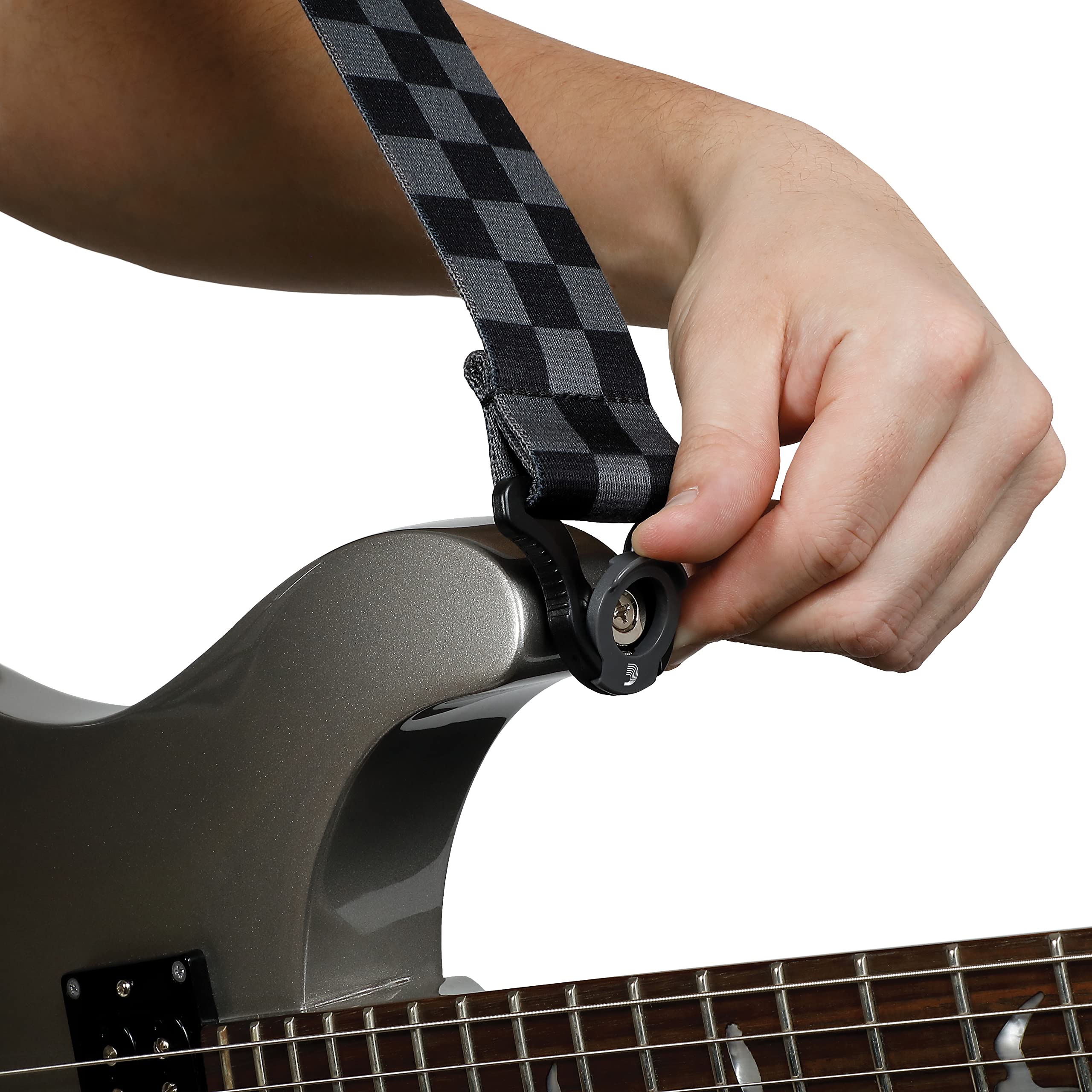D 'Addario Accessories D 'Addario Auto Lock Guitar Strap, Checkerboard Black & Grey