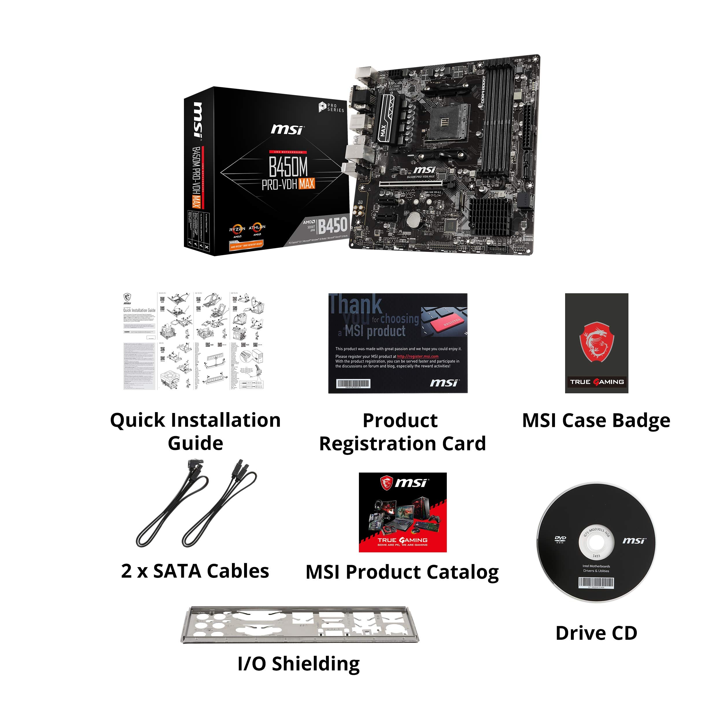 Msi Proseries Amd Ryzen 2Nd And 3Rd Gen Am4 M.2 Usb 3 Ddr4 D Sub Dvi Hdmi Micro Atx Motherboard (B450M Pro Vdh Max)