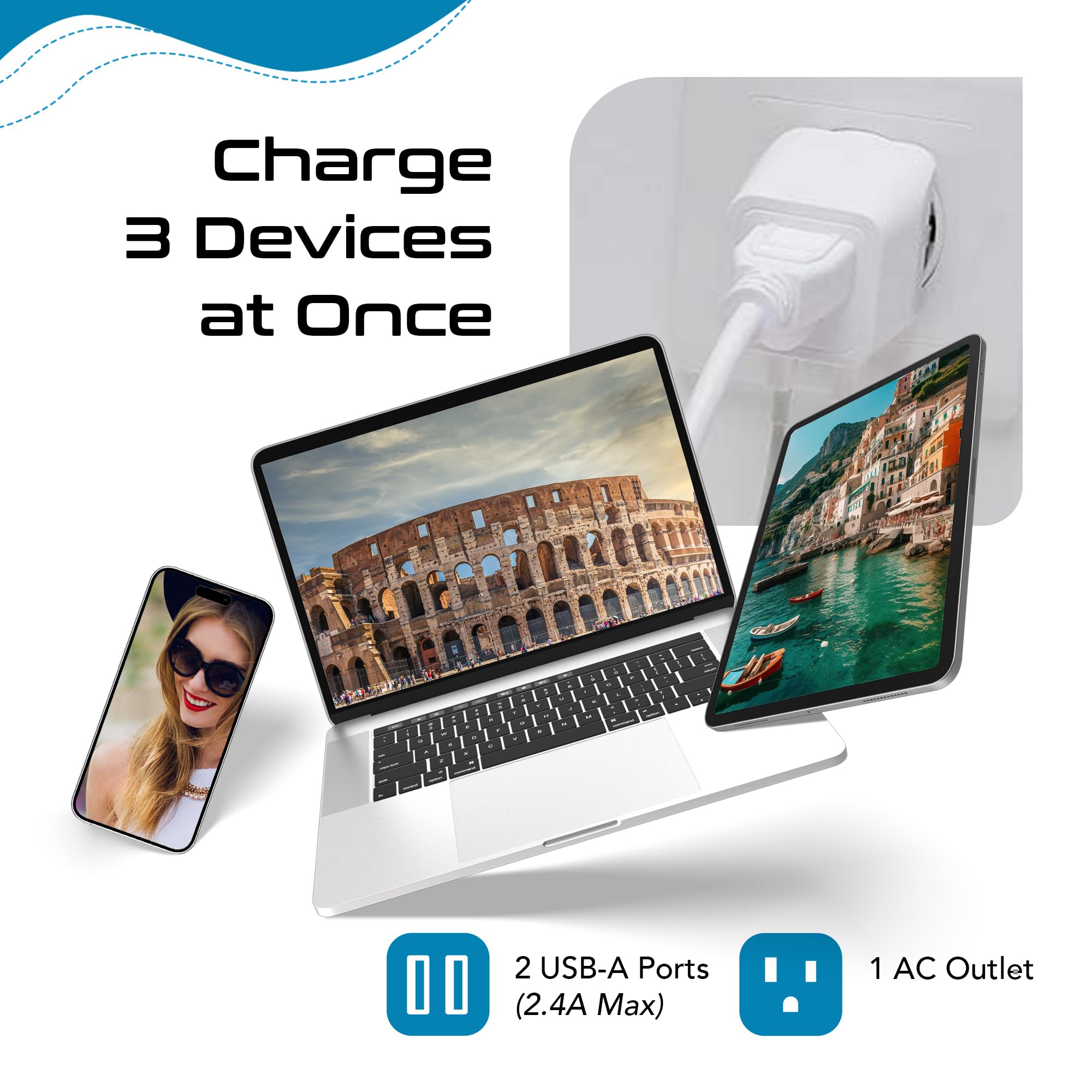 Ceptics Italy, Europe Travel Adapter Plug Set   2 Pack   With 2 Usb + Usa Socket Input   Type L And Type C   Ultra Compact   Saf