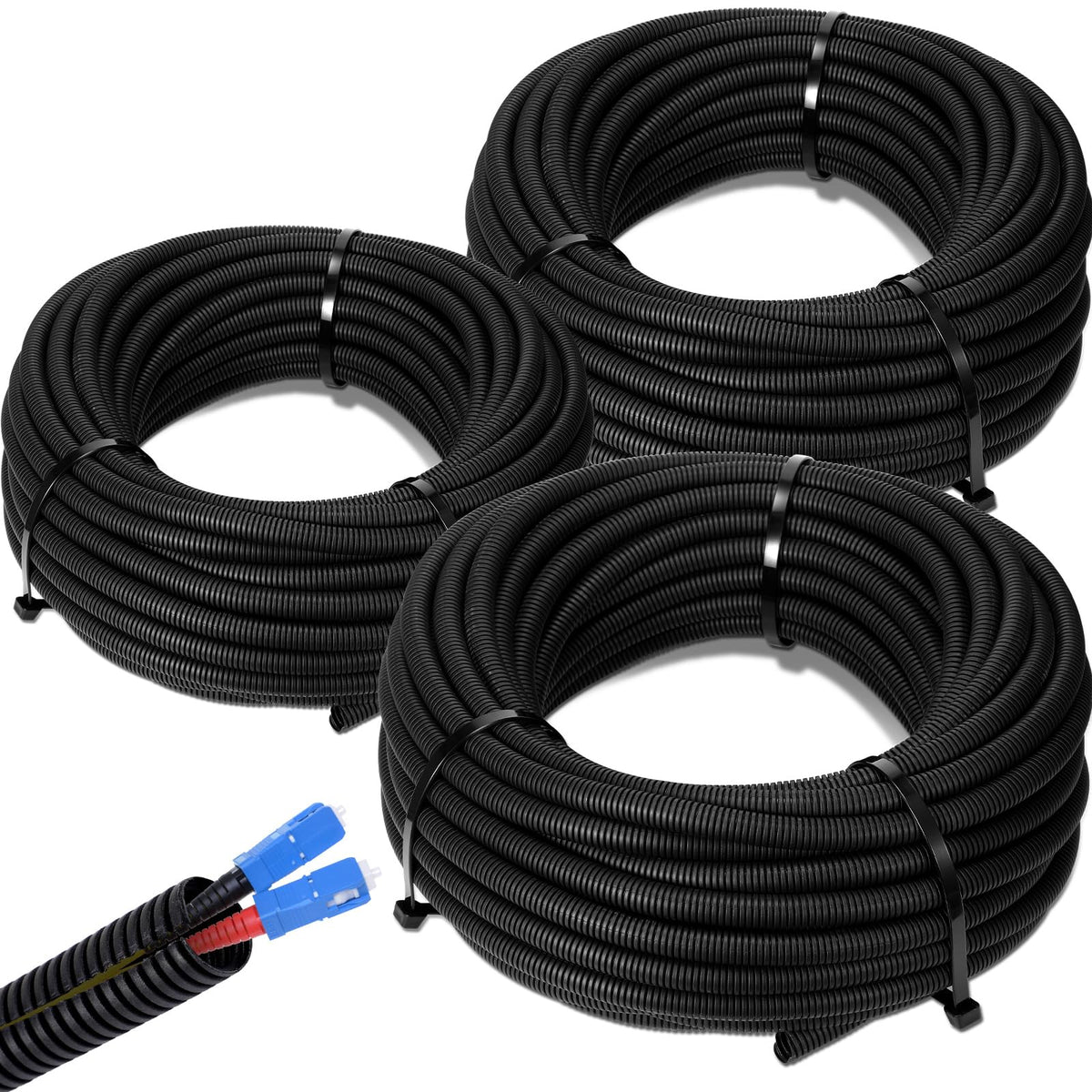 Sasylvia 1/4, 1/2, 3/8 X 50 Ft Split Wire Loom Tubing Wire Loom Assortment Split Cable Sleeves Bulk Flexible Electrical Conduit