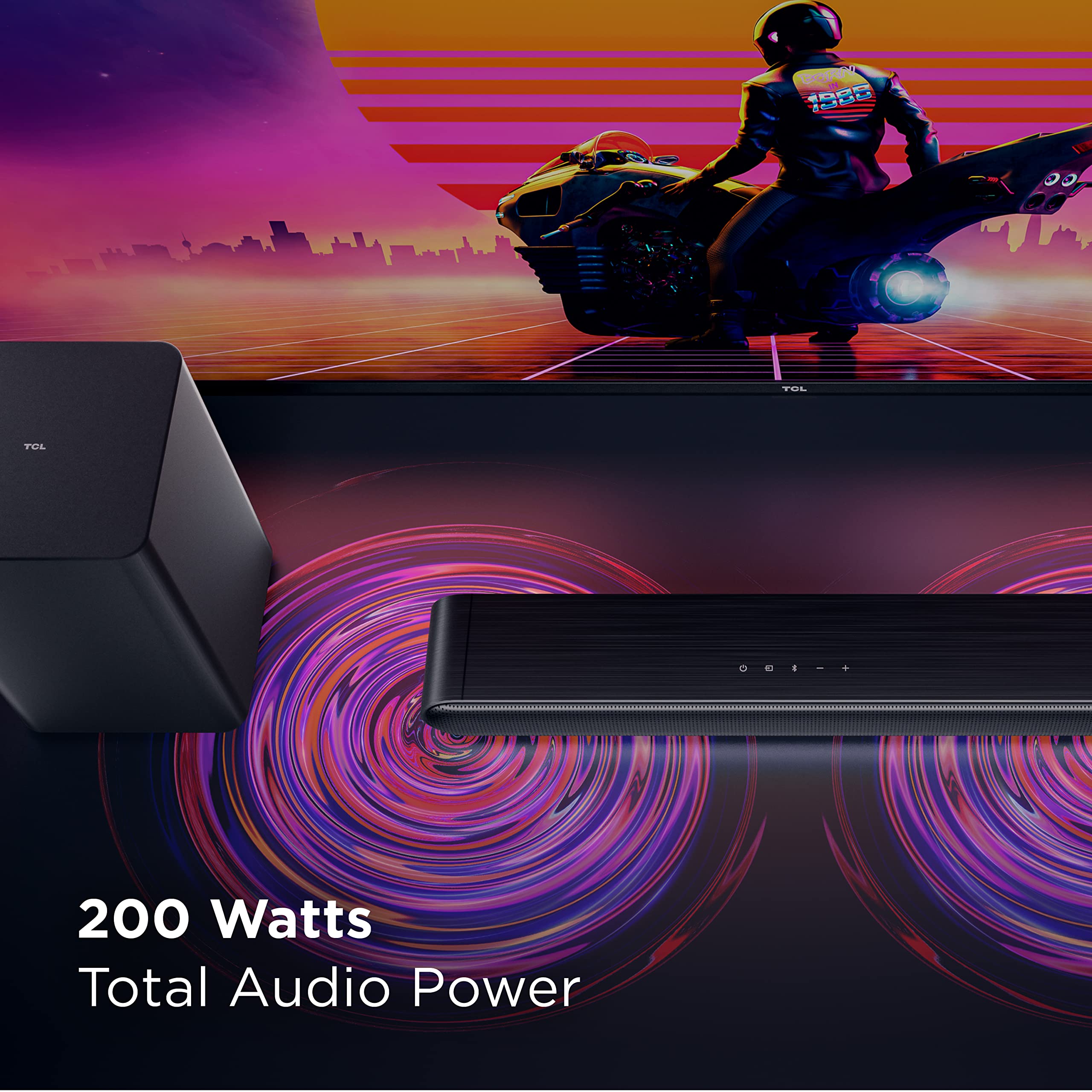 Tcl 2.1Ch Sound Bar With Wireless Subwoofer (S4210, 2023 Model), Dolby Audio, Dts Virtual:X, Bluetooth, Voice Assistant Input, W