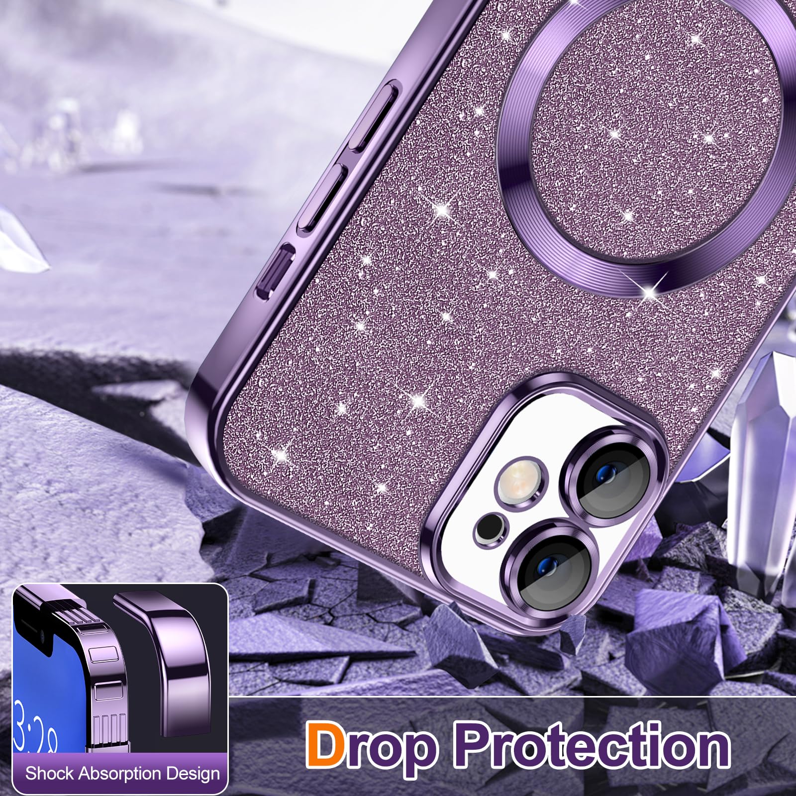 Hython For Iphone 12 Pro Max Case Glitter, Clear Magnetic Phone Cases With Camera Lens Protector [Compatible With Magsafe] Bling