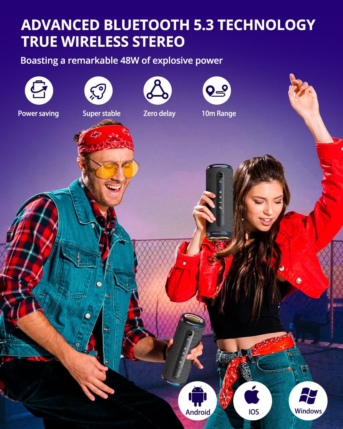 Tronsmart T7 Lite 24W Portable Bluetooth Speaker, Enhanced Bass, Rainbow Light Show, 24H Playtime, Ipx7 Waterproof, Wireless Ste