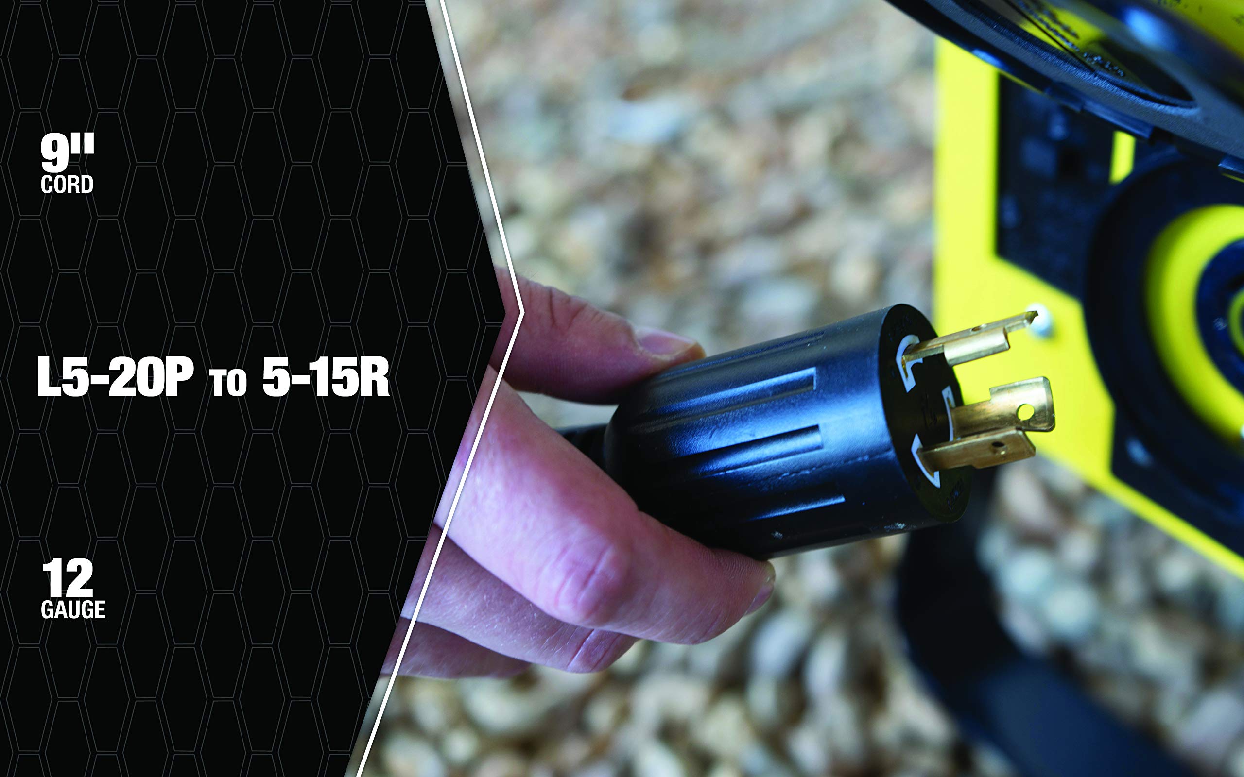 Southwire Twist To Lock 9 Inch 20 Amp 125 Volt Cord Adapter, 12 Gauge, 3 Conductor, Stw