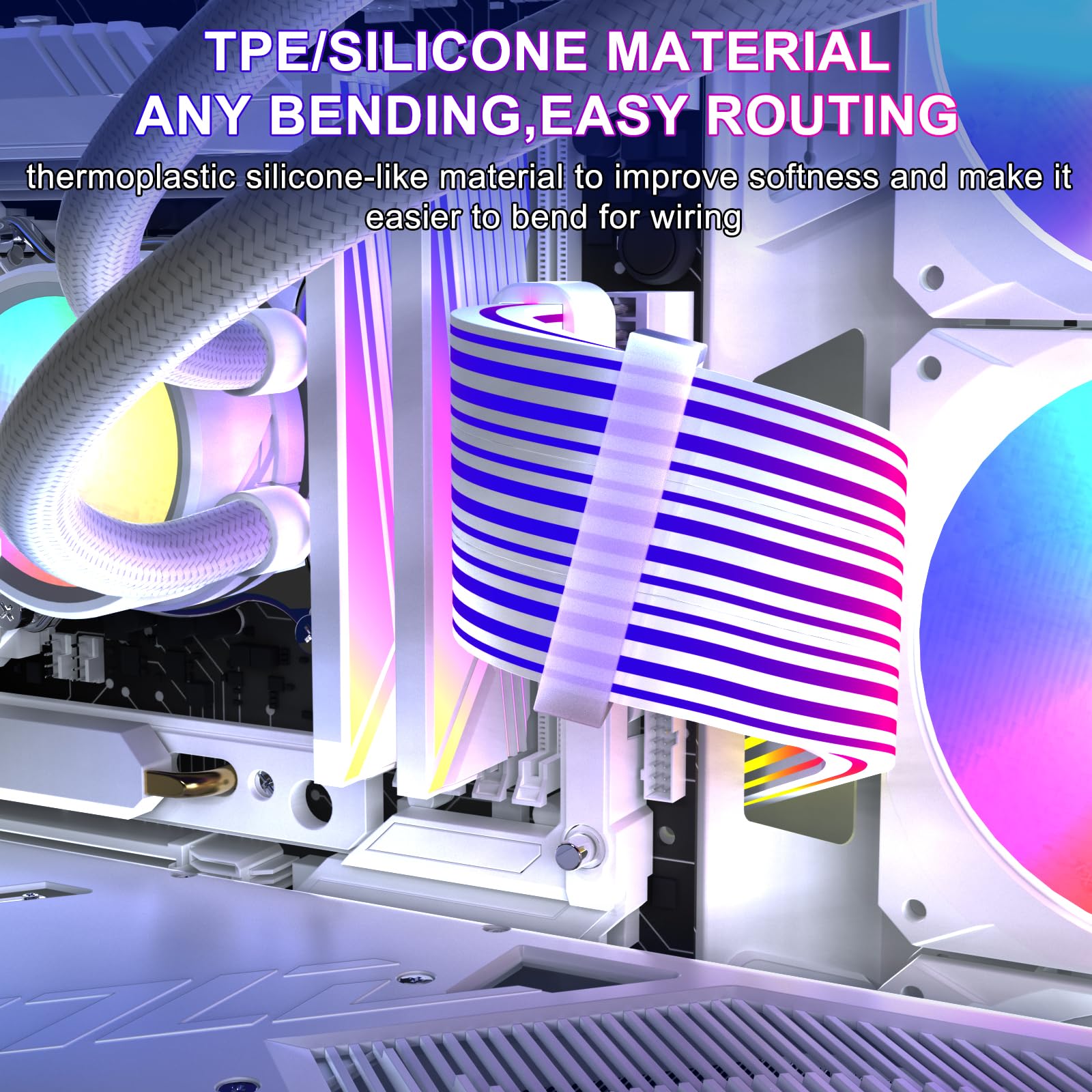 Sirlyr 24 Pin Rgb Psu Cables,Argb Pc Cable For Motherboard Power Supply Extension   5V 3Pin Addressable Four Sides Lighting Rgb