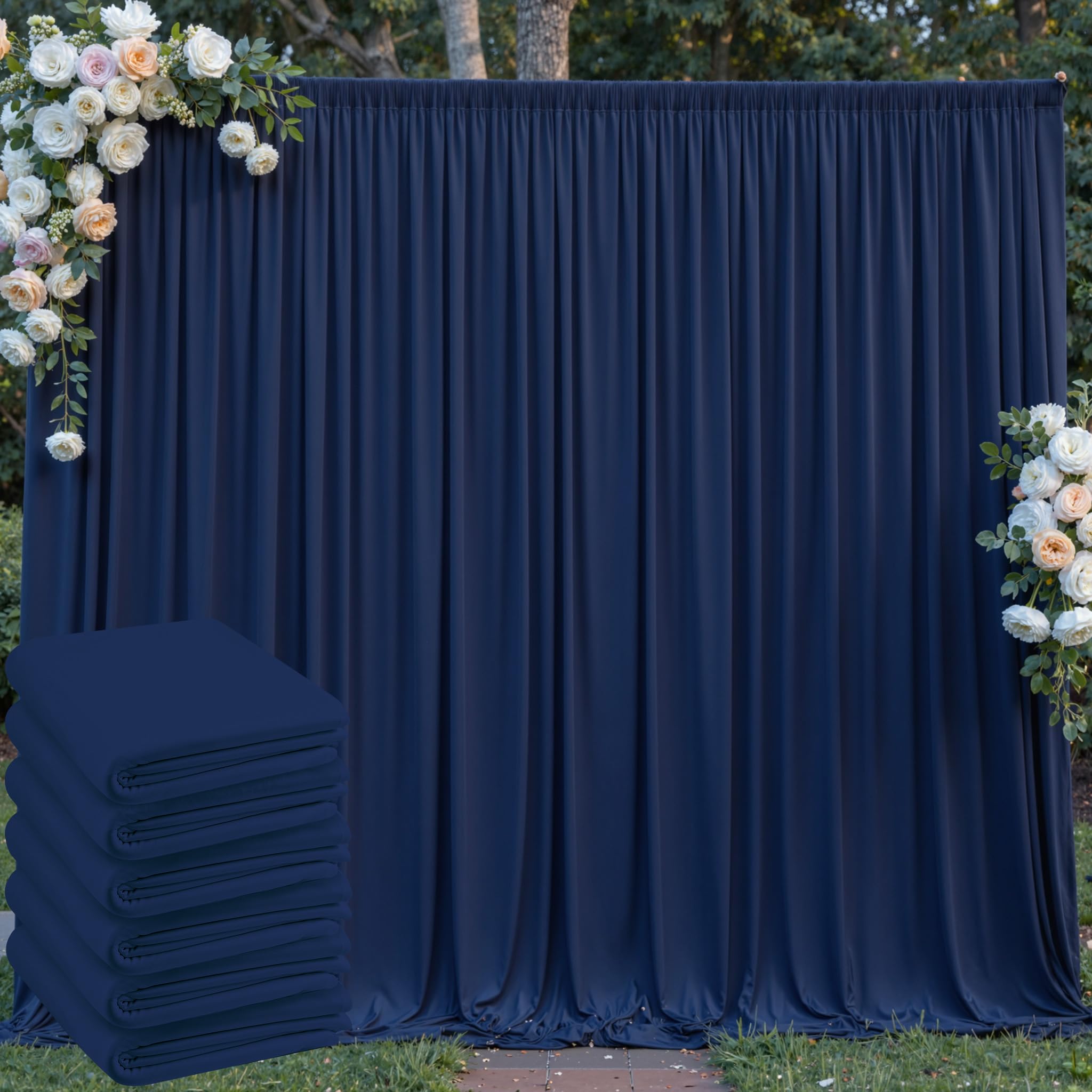 30 ft x 8 ft Navy Blue Backdrop Curtain Panels, 6 Panels 5 ft x 8 ft Wrinkle Free Polyester Photography Backdrop Drapes, Wedding