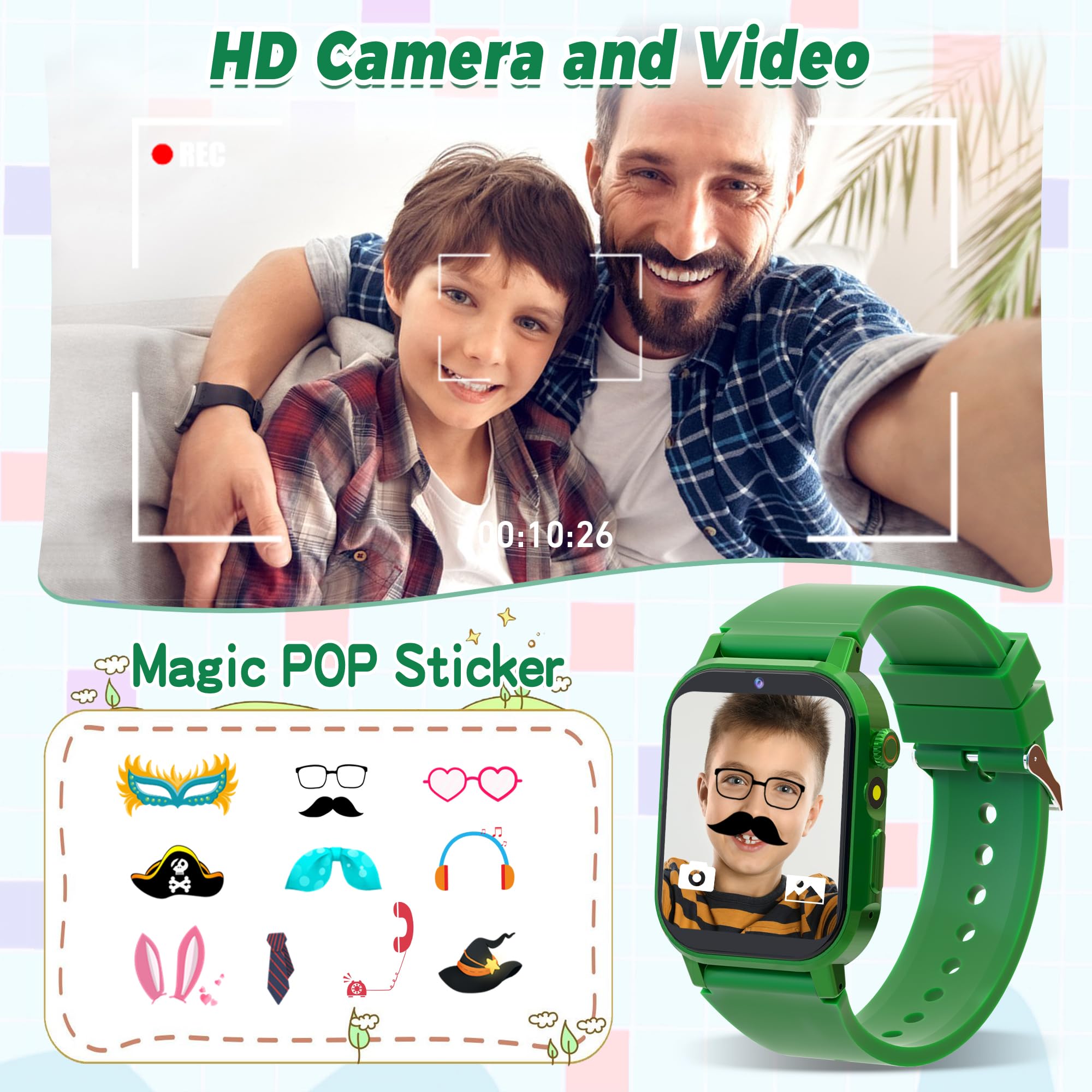 Kids Smart Watch With 32 Puzzle Games, Hd Touch Screen Watches With Video Camera Music Alarm Clock Audiobooks Pedometer Flashlig
