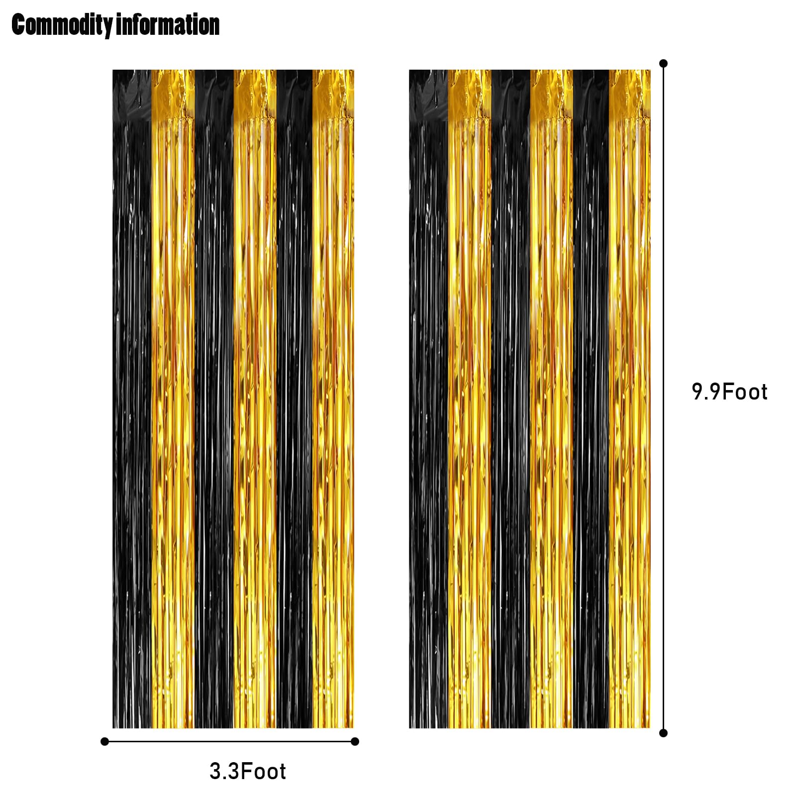 Canrevel 2 Pack 3.3X8.2 Feet Black And Gold Foil Fringe Backdrop Curtains, Tinsel Streamers Birthday Party Decorations, Fringe B