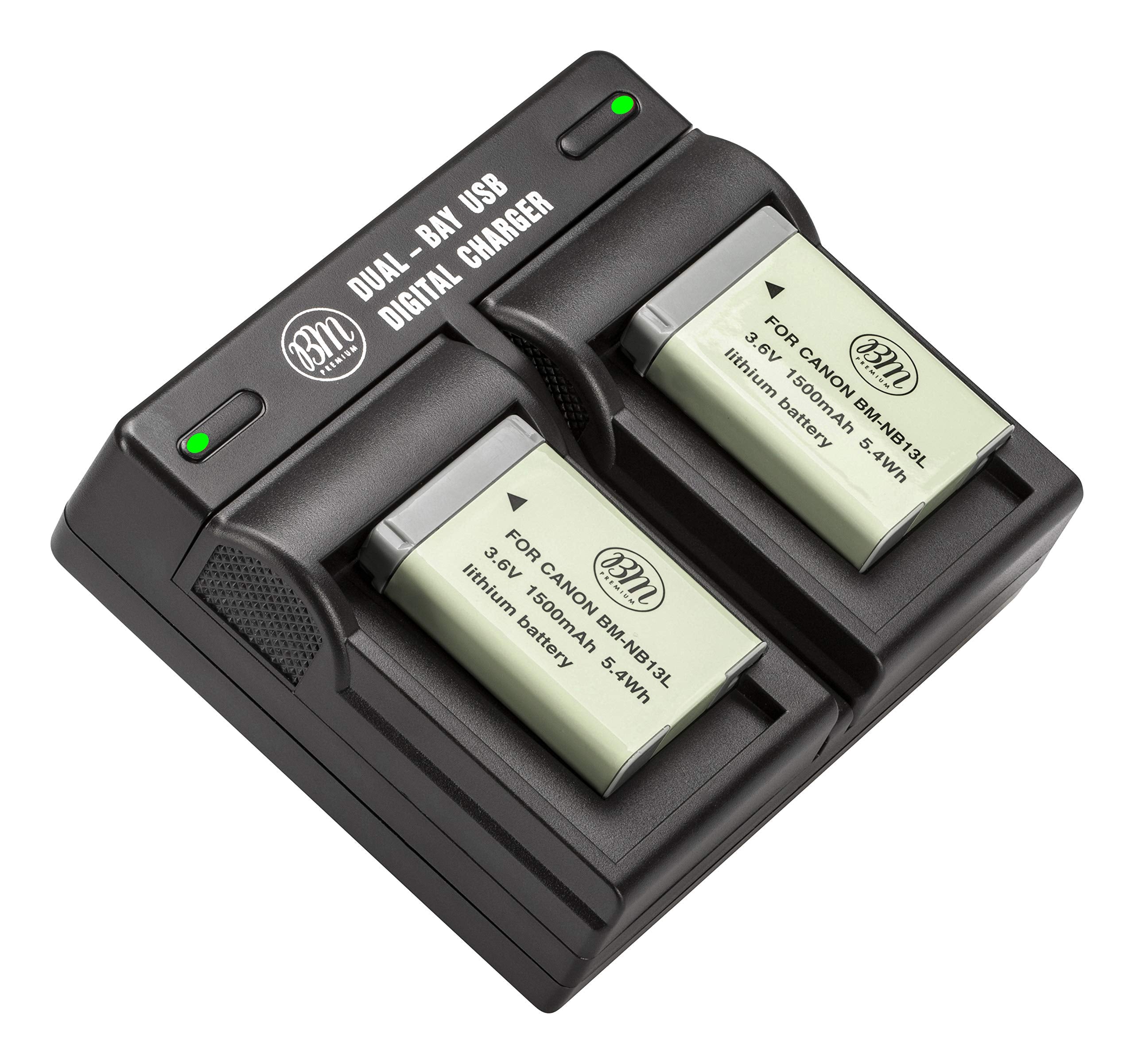 BM 2 Pack of NB 13L Batteries and Dual Battery Charger for Canon PowerShot SX740 HS, G1 X Mark III, G5 X, G5 X Mark II, G7 X, G7 X Mark II, G7 X Mark III, G9 X, G9 X Mark II, SX620 HS, SX720 HS Camera