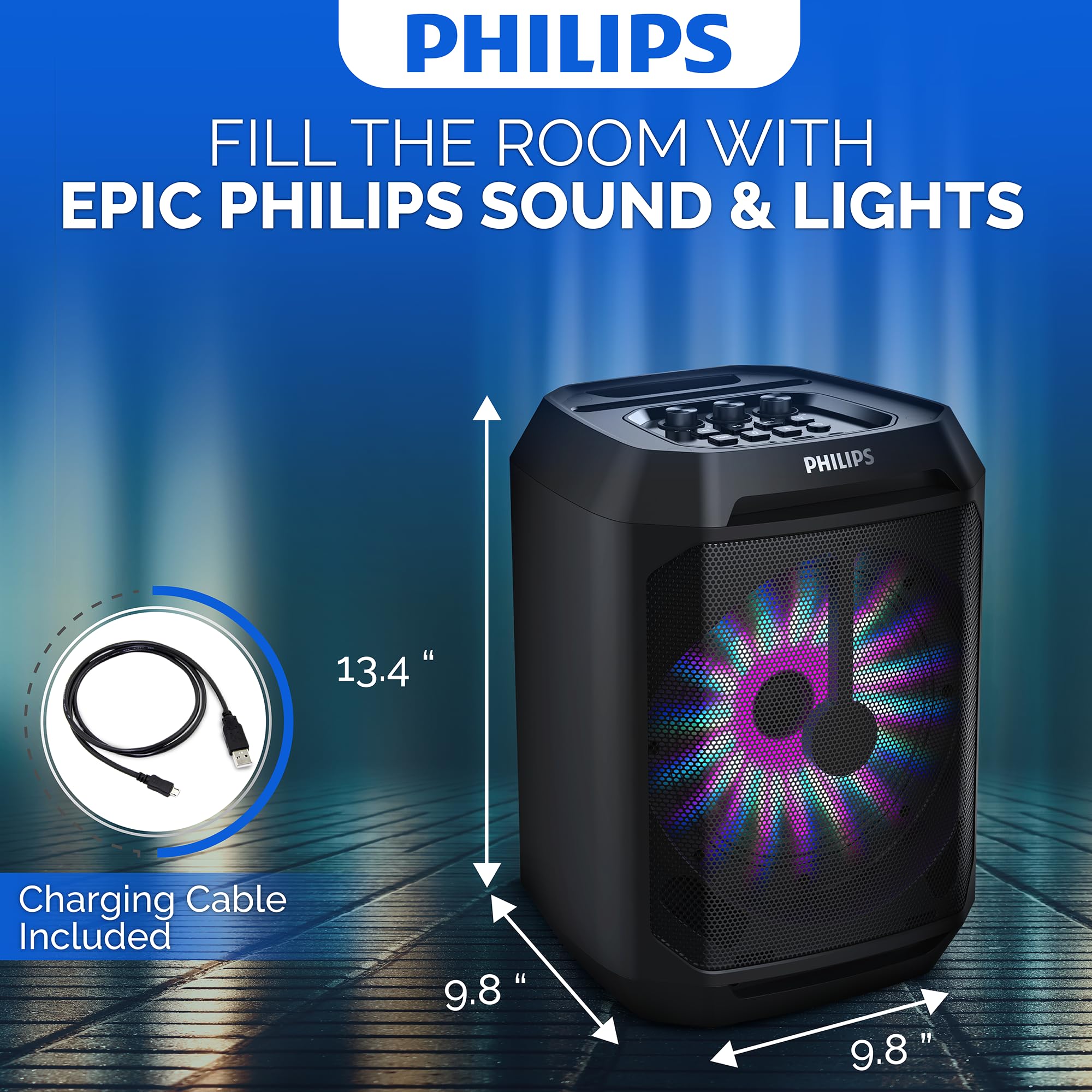 Philips Party Speakers Bluetooth Wireless, Portable Bluetooth Party Speaker With Bass Boost, Lights, Mic Input   Karaoke Speaker