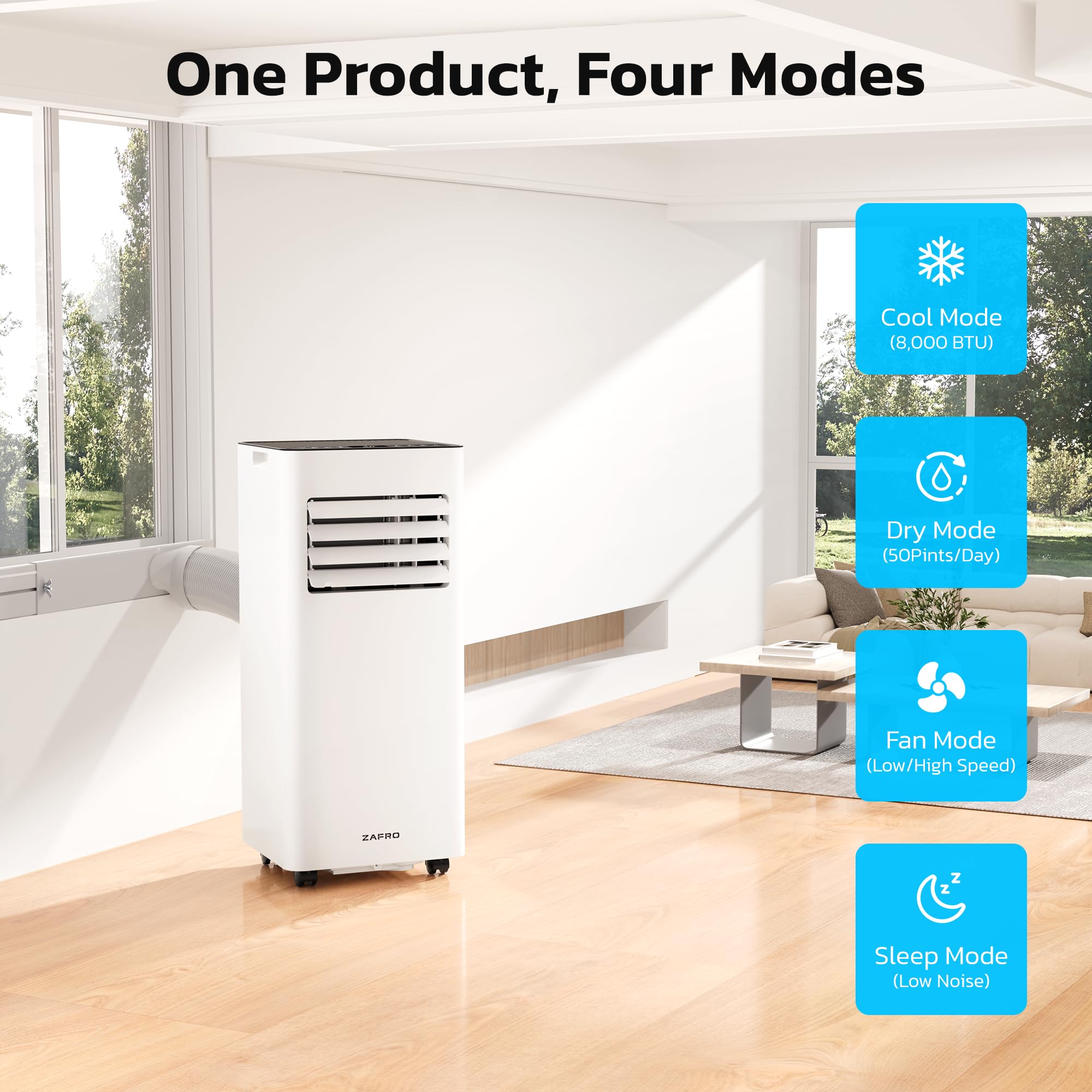 Zafro 8,000 Btu Portable Air Conditioners, 4 Modes Portable Ac Unit With Fast Cooling/Energy Saving/Remote Control/24Hrs Timer F