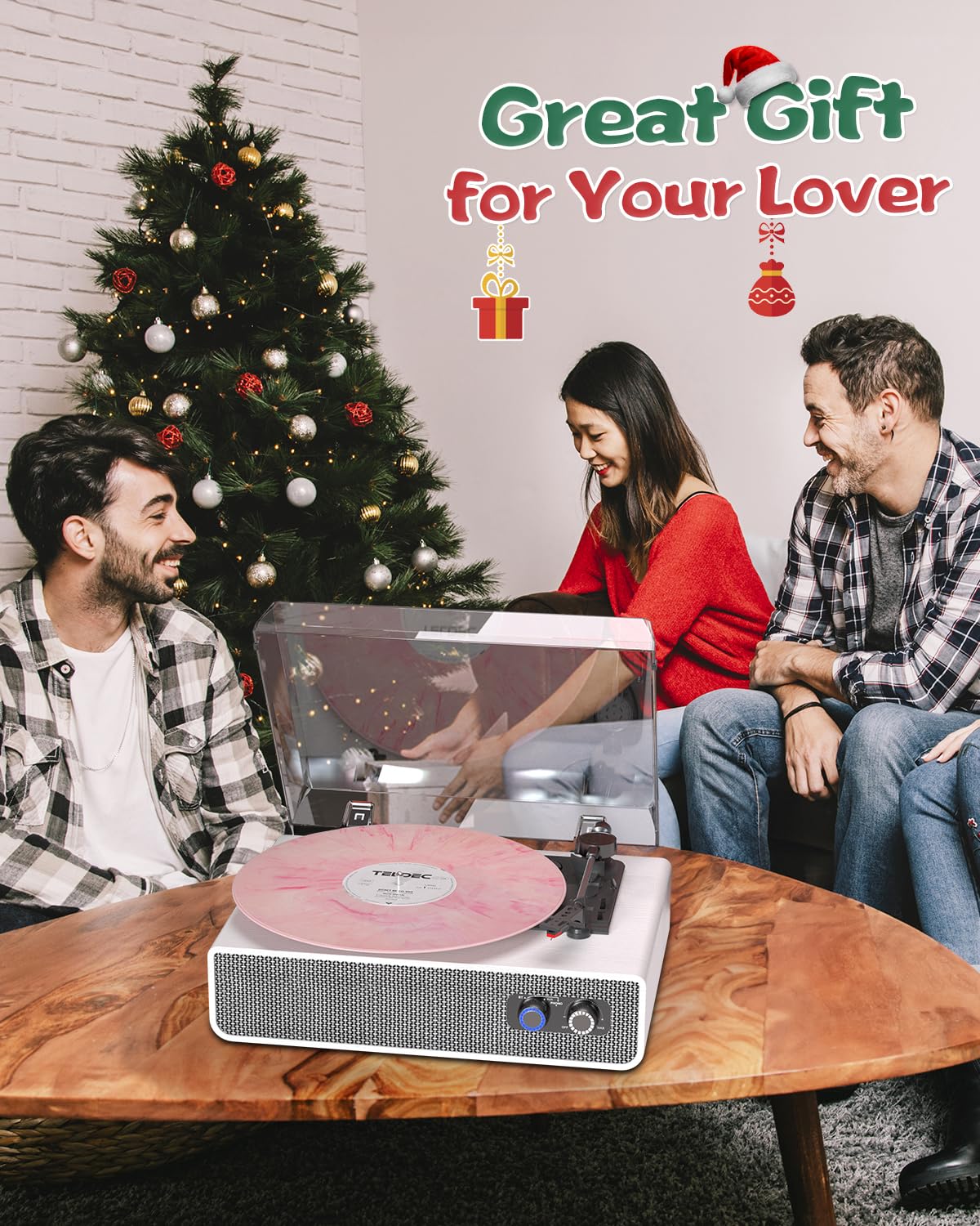 Vintage Vinyl Record Player Bluetooth Turntable For Vinyl With Upgraded Speakers & Adjustable Counterweight, Dust Cover, 3 Speed