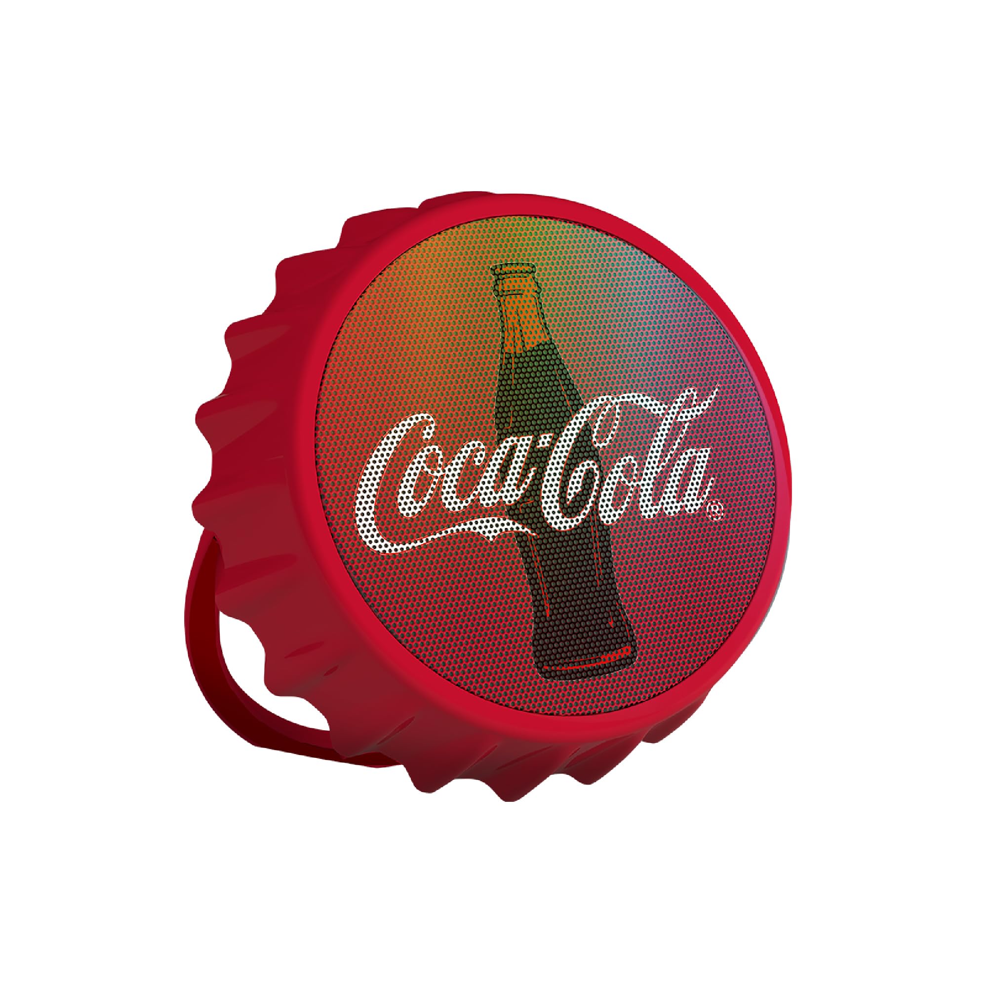 Coca-Cola Bottle Cap Shaped Bluetooth Speaker with Kickstand, Color Changing Light, FM Radio, 6H Playtime, Micro SD Card, Aux Po