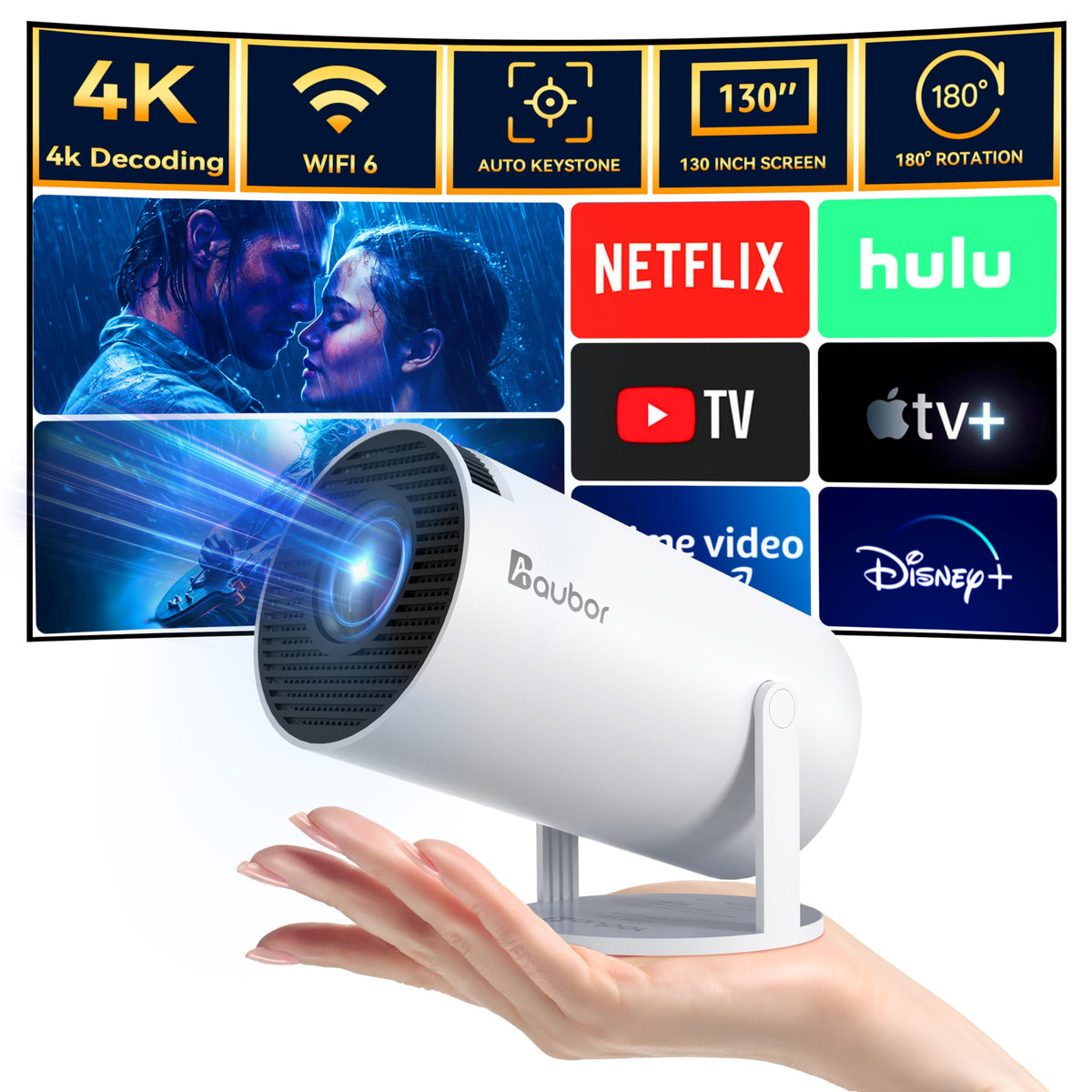 Aubor Smart Projector With Android Tv 11.0, Support 1080P Portable Projector With 5G Wifi And Bluetooth, 10000 Lumen,Auto Keysto