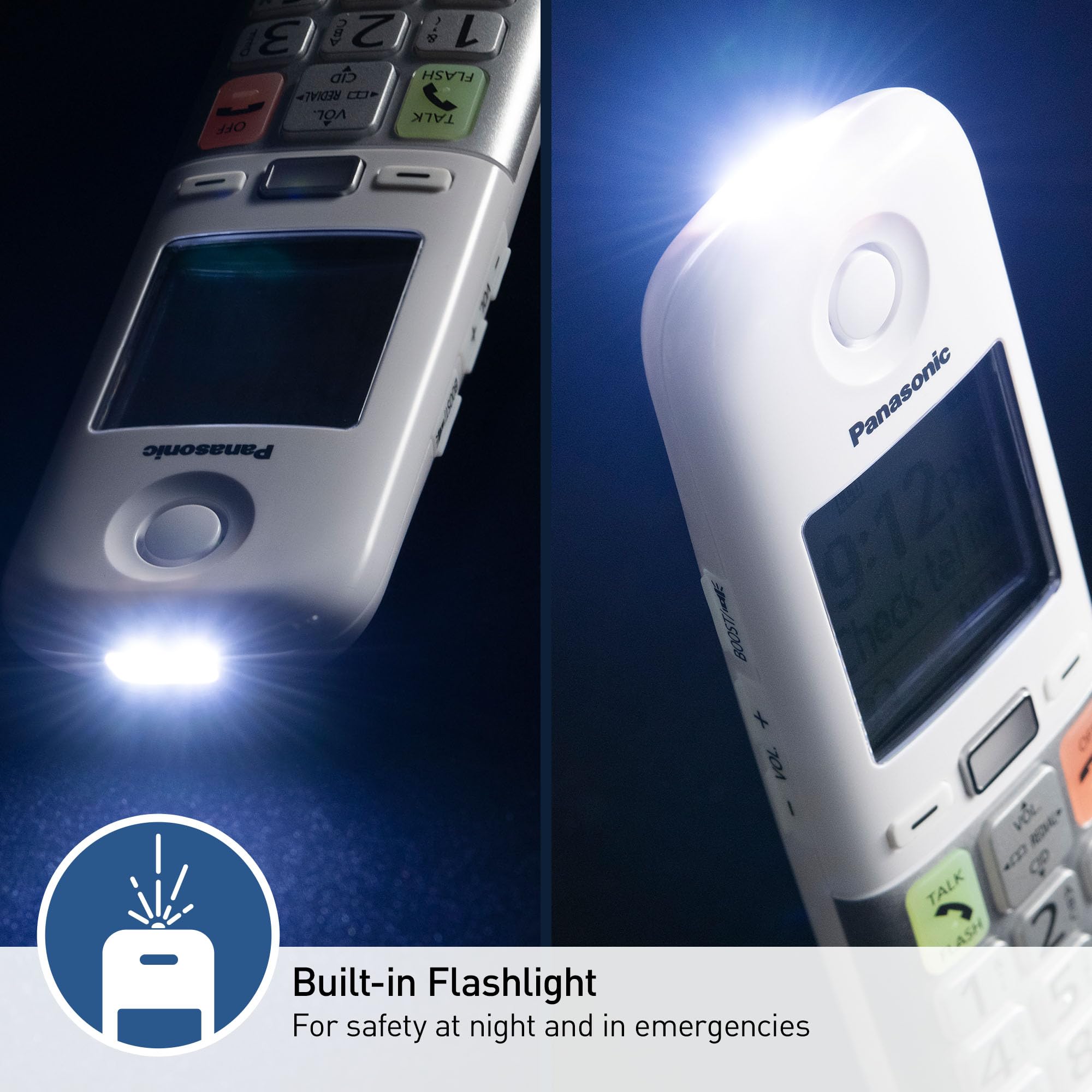 Panasonic Cordless Phone, Easy To Use With Large Display And Big Buttons, Flashing Favorites Key, Built In Flashlight, Call Bloc