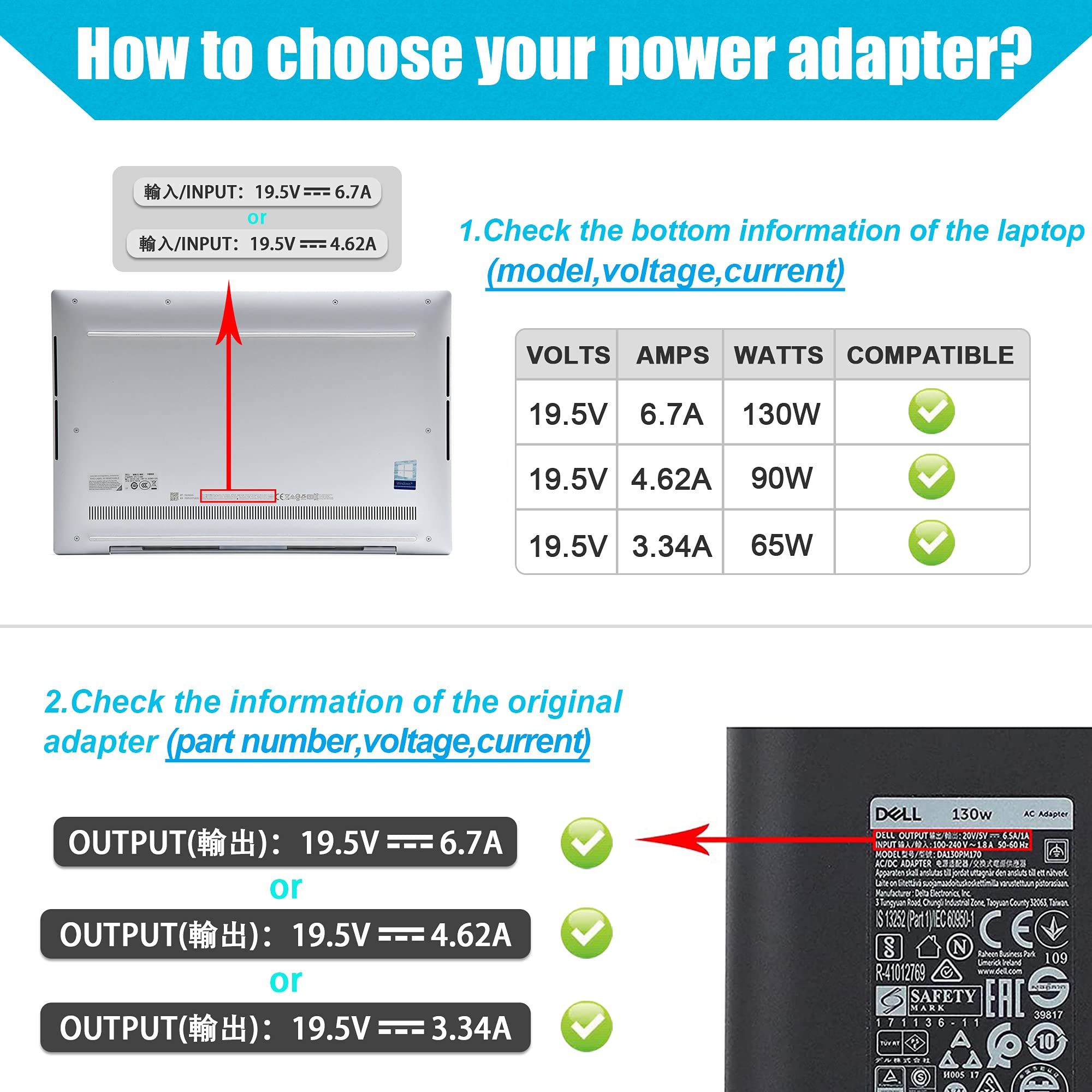 New 130W 4.5Mm Ac Adapter Laptop Charger Replacement For Dell Xps 15 9570 7590 9560 9550 Precision 5520 5540 5510 5530 M3800 M2800 Ha130Pm130 Da130Pm130 0V363H 06Tty6 0Rn7Nw Dell Xps Power Supply Cord