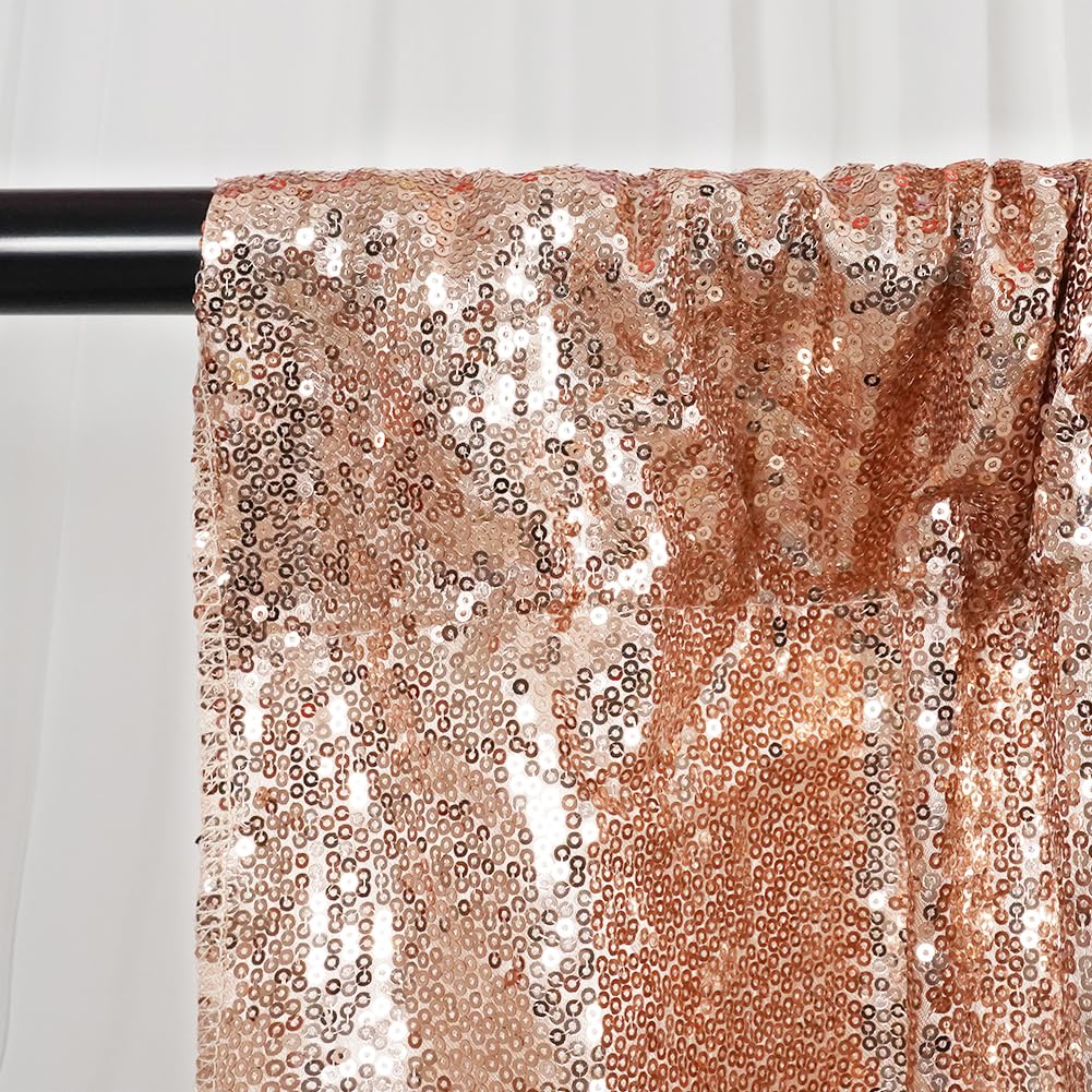 Squarepie Sequin Backdrop Non Transparent Background Sparkly Curtain For Wedding Party 6Ft X 8Ft Rose Gold