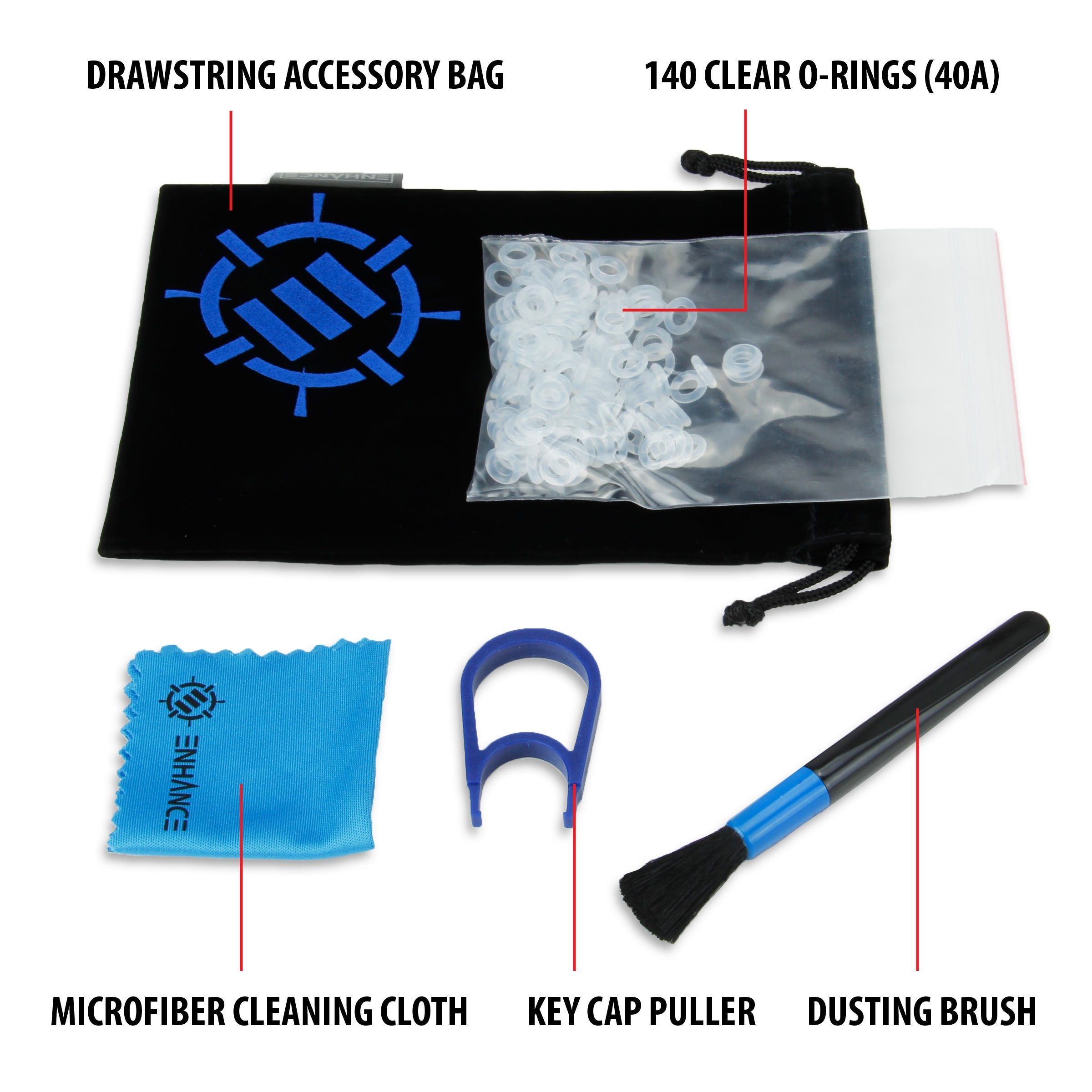 Enhance Mechanical Keyboard O Ring Ultra Quiet Switch Sound Dampeners Kit Soft 40A Clear (140Pcs), Key Cap Remover, Cleaning Bru