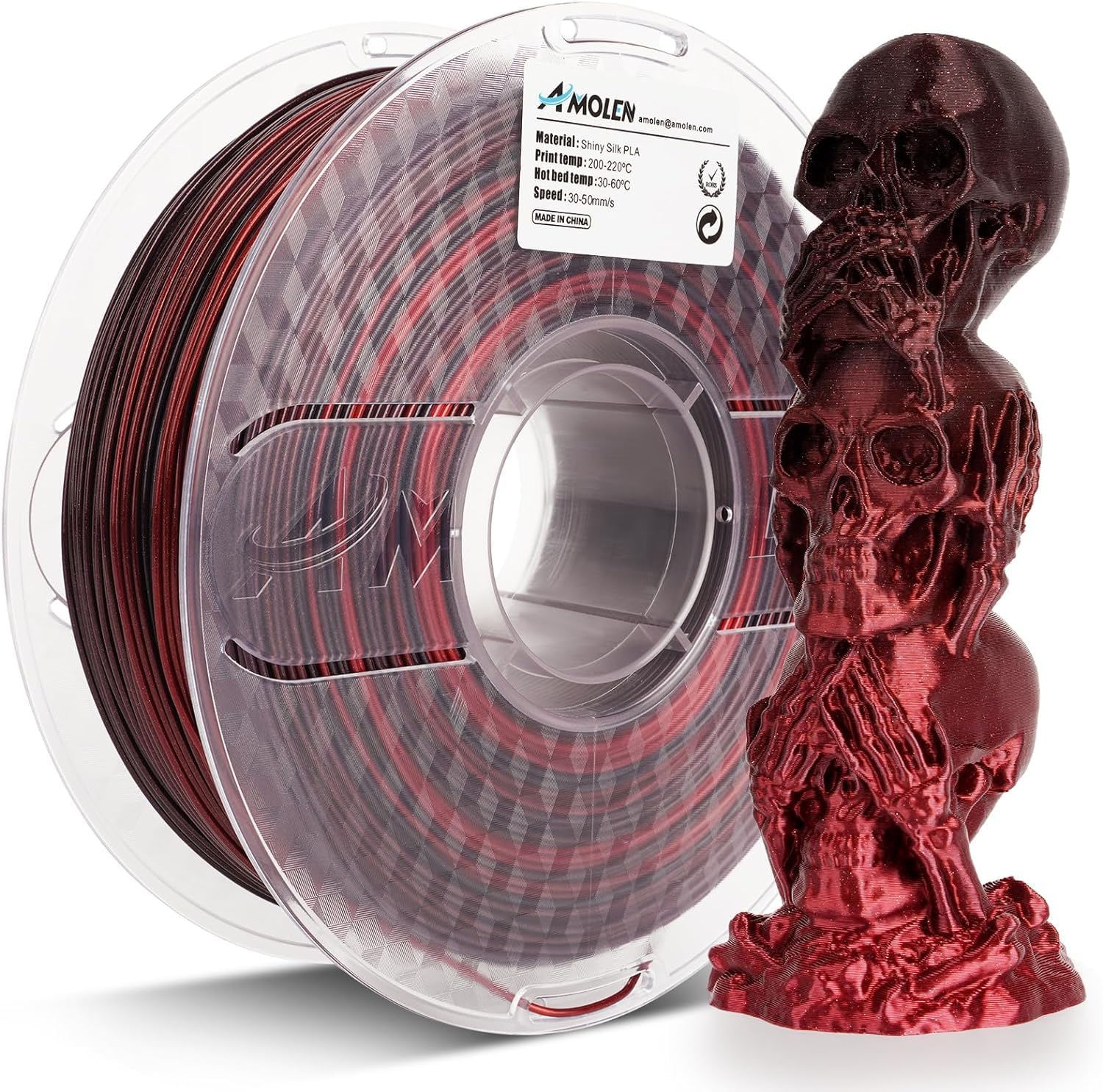 Amolen Pla 3D Printer Filament, Silk Shiny Black Red Pla Filament 1.75Mm, Color Change 3D Printing Filament For Most Fdm 3D Prin