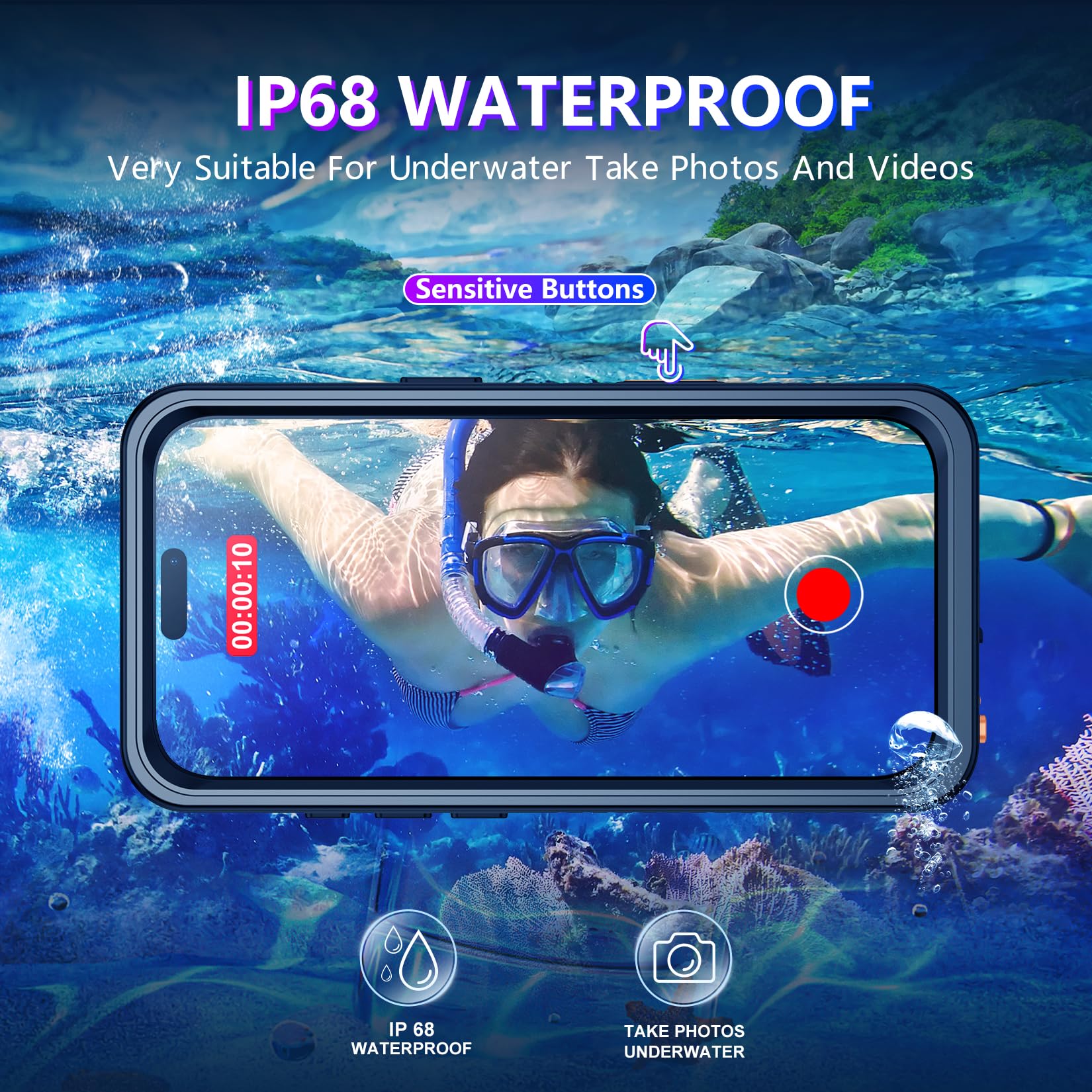 Temdan Compatible With Iphone 16 Pro Max Case Waterproof, Built In Screen & Camera Protector Ip68 Underwater Full Body 16Ft Mili