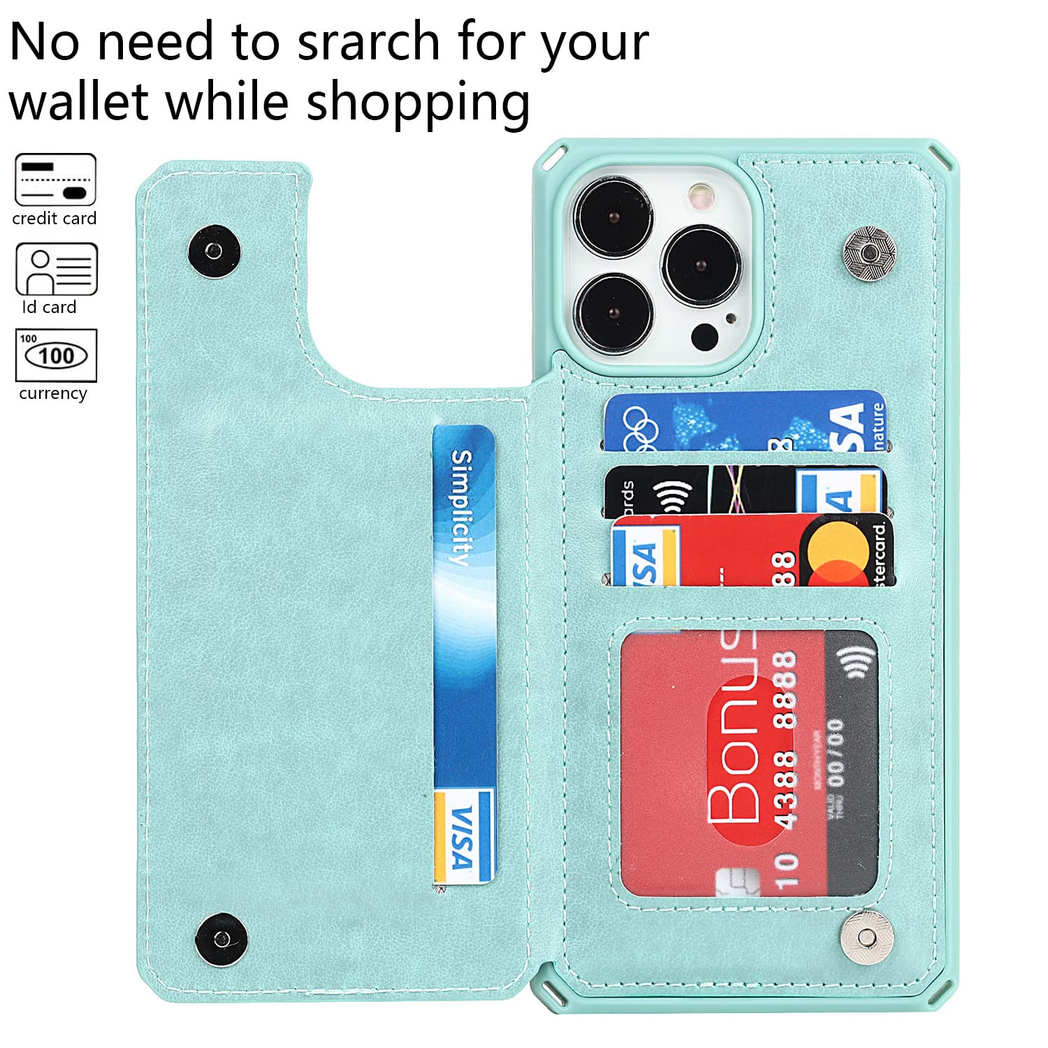 Cavor For Iphone 13 Pro Phone Case With Card Holder,Wallet Case With Credit Card Holders For Iphone13Pro,Premium Pu Leather Kick
