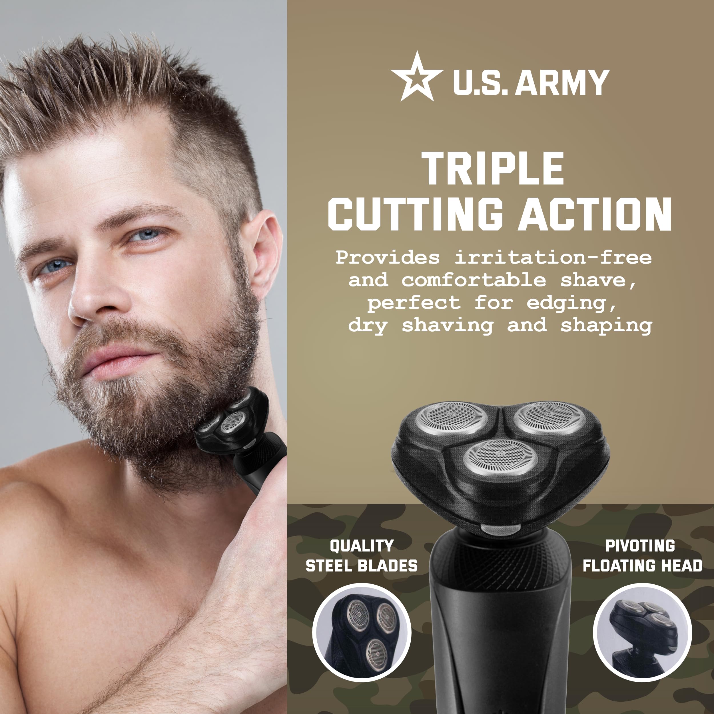 U.S. Army Electric Razor For Men, Rechargeable Cordless Rotary Shaver With Usb Charging Cable