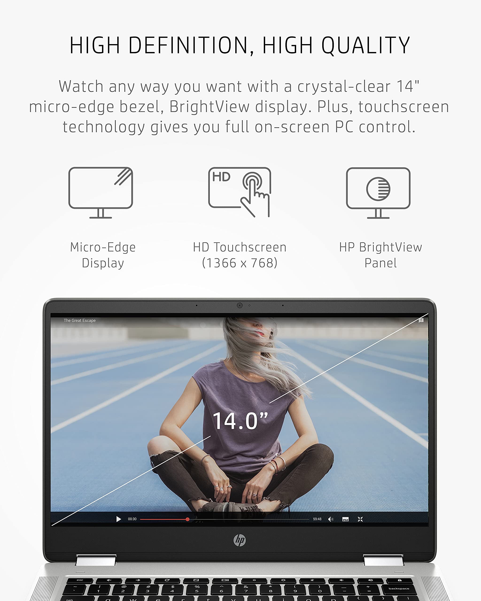 Hp Chromebook X360 14A 2 In 1 Laptop, Intel Pentium Silver N5030, 4 Gb Ram, 64 Gb Emmc, 14    Hd Micro Edge Touchscreen, Chrome