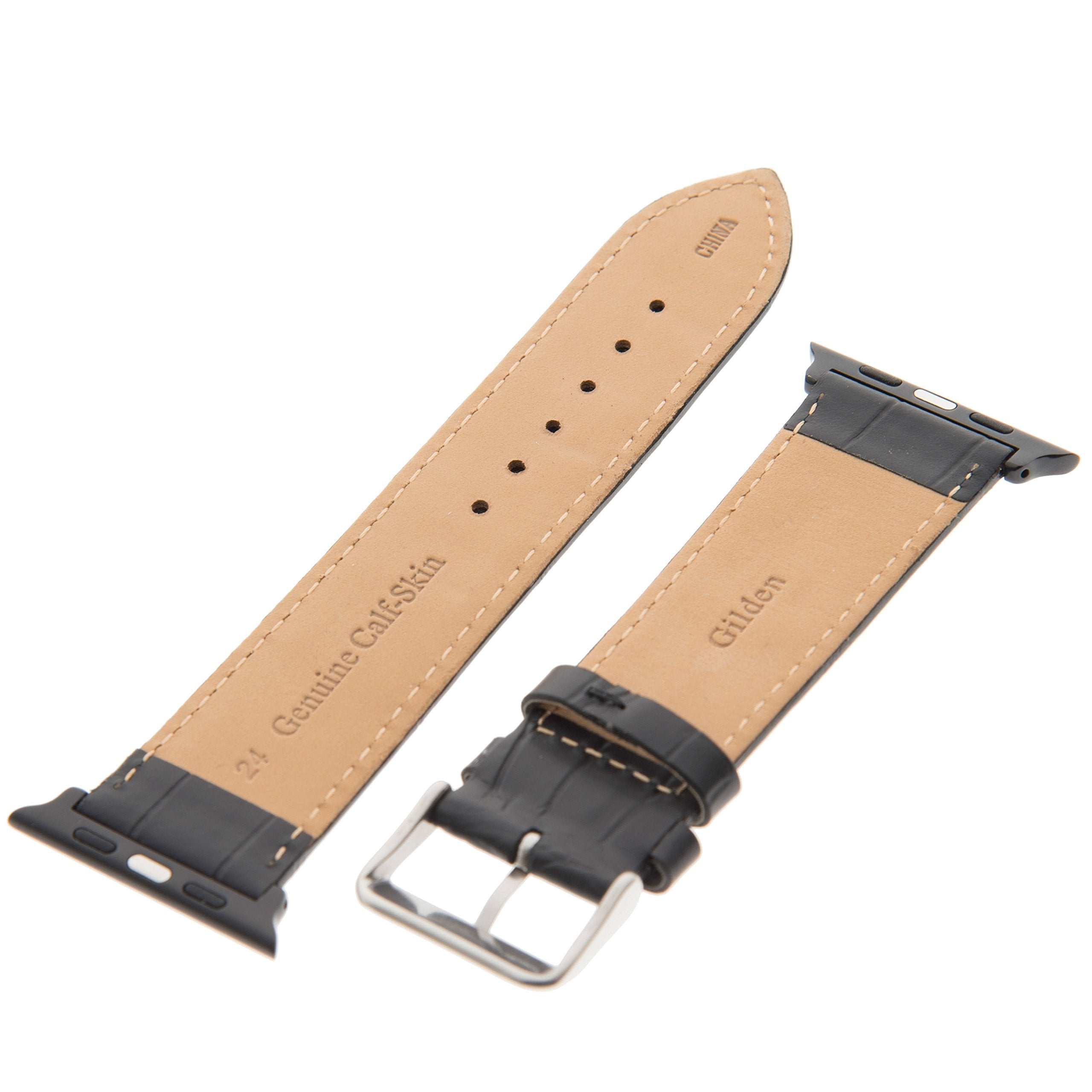 Gilden Gator-Grain Calfskin Black Watch Strap F30-0120-Smart, Fits Apple Apple Watch (Fits 38/40/41Mm Watch, Black)