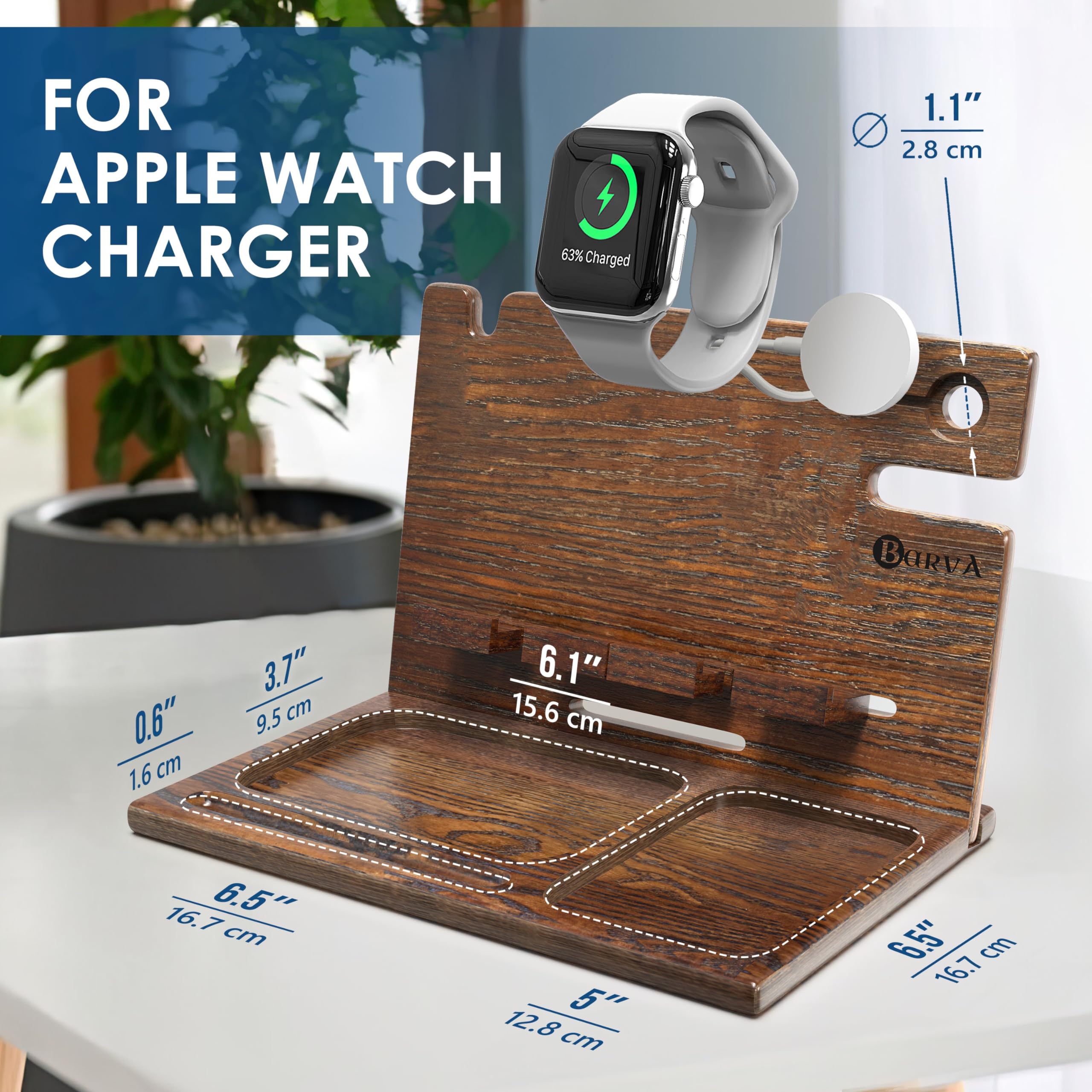 Barva Two Phone Docking Station | Night Stand Desk Organizer | Wood Nightstand Organizer | Tablet Smart Watch Earbuds Charging S