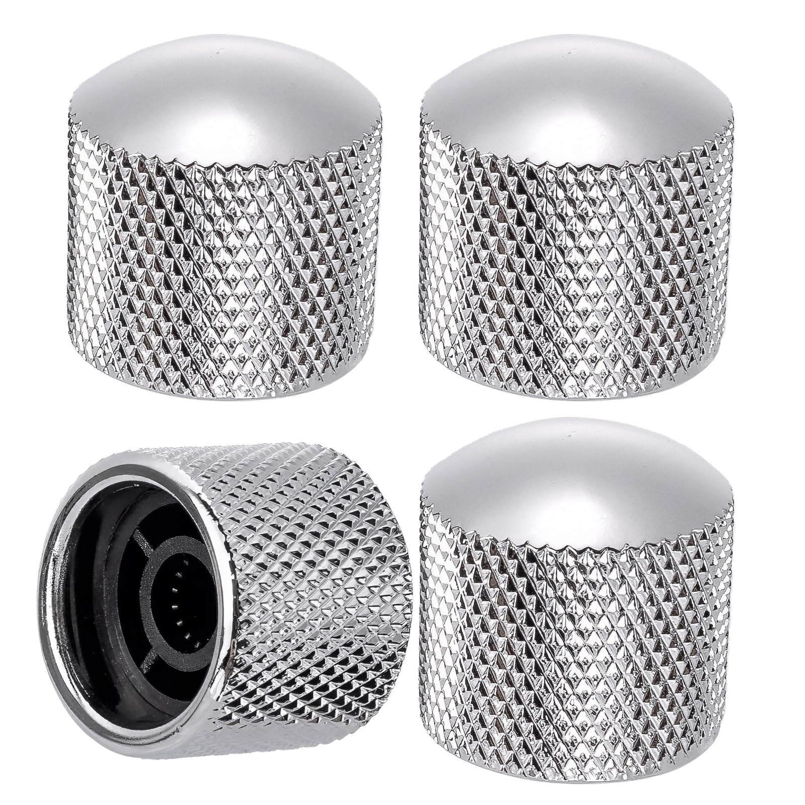 Swhmc 4Pcs Metal Guitar Knobs Volume Tone Control Knob Dome Tone Knobs for Electric Guitar Bass Replacement Parts, Silver