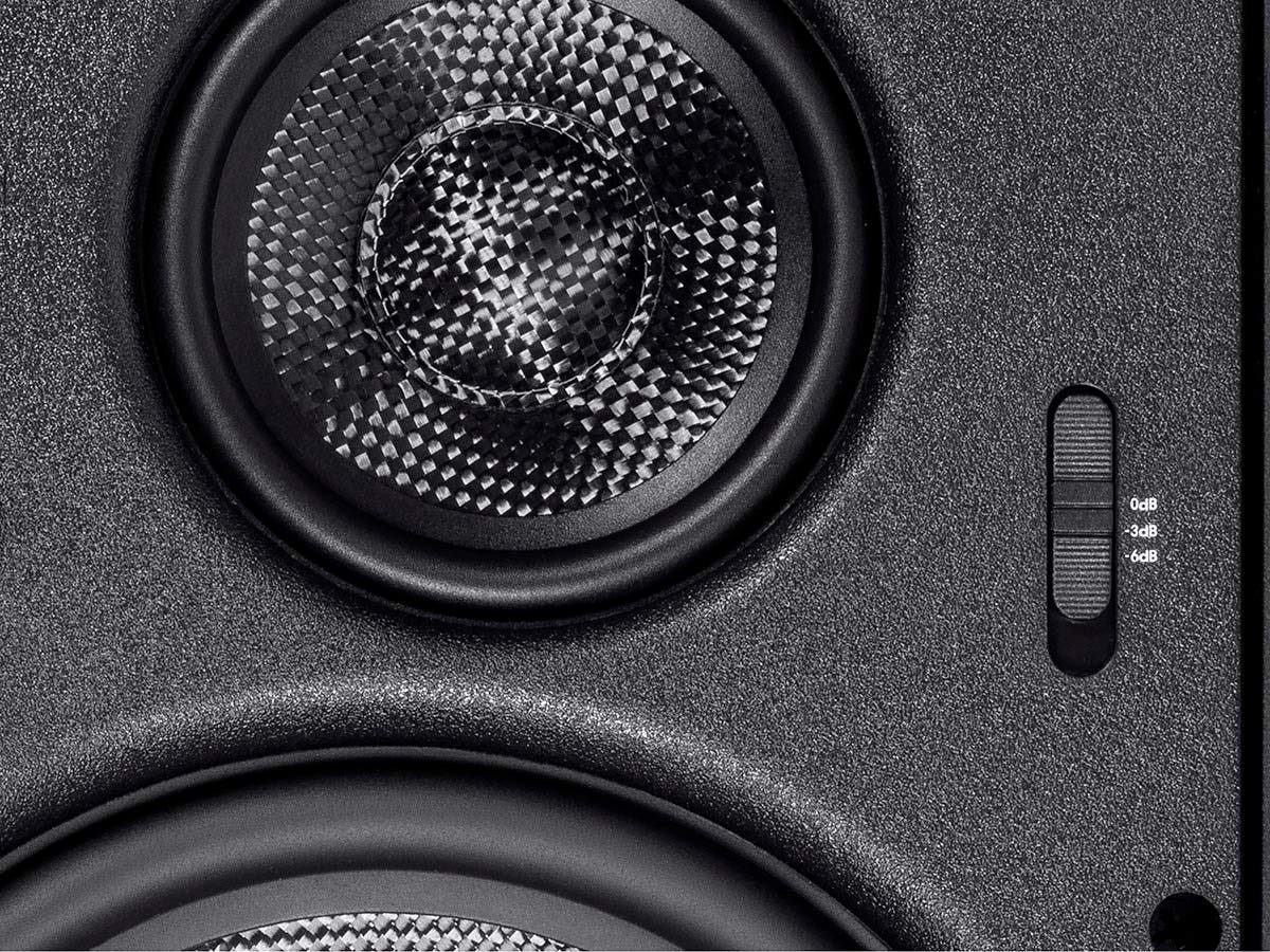 Monoprice 3 Way Carbon Fiber In Wall Speakers   8 Inch, Pair, With Paintable Magnetic Grille, Black   Alpha Series