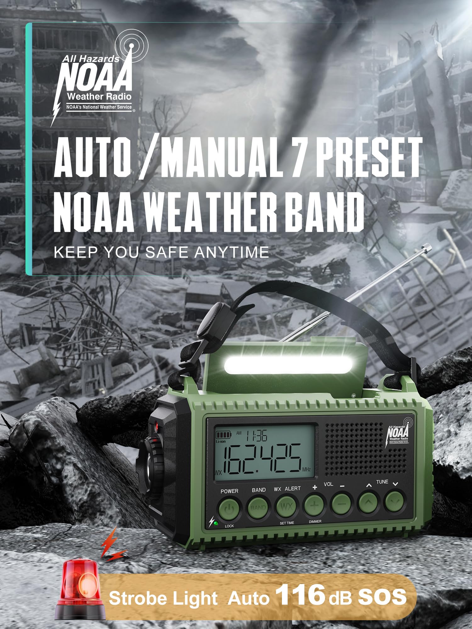 Emergency Radio  Auto Noaa Weather Radio, 12000Mah Battery Operated Hand Crank Radio, Solar Portable Am/Fm/Sw Weather Alert Radi