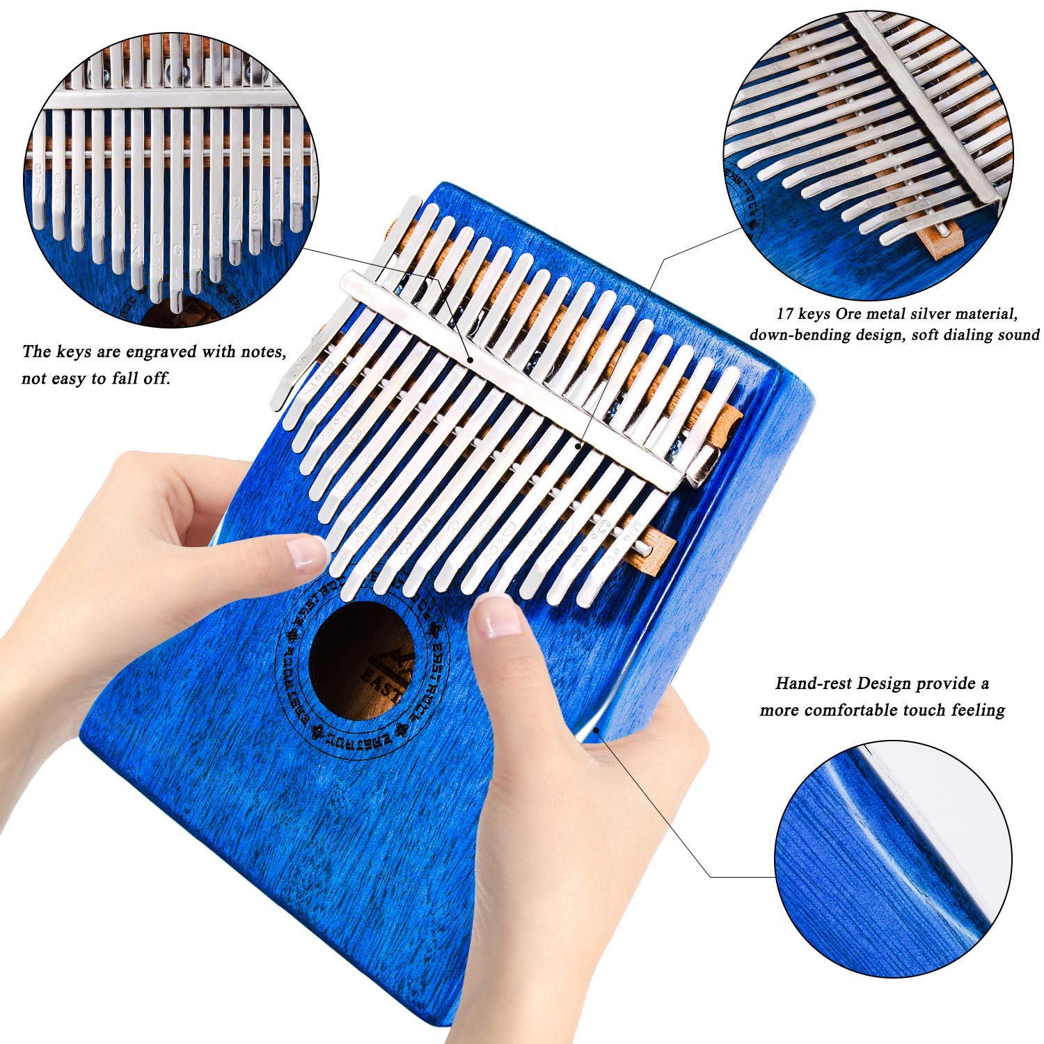 Eastrock Kalimba Thumb Piano 17 Keys Portable Mbira Finger Piano With Waterproof Protective Case Kalimba Gifts For Adults Beginn