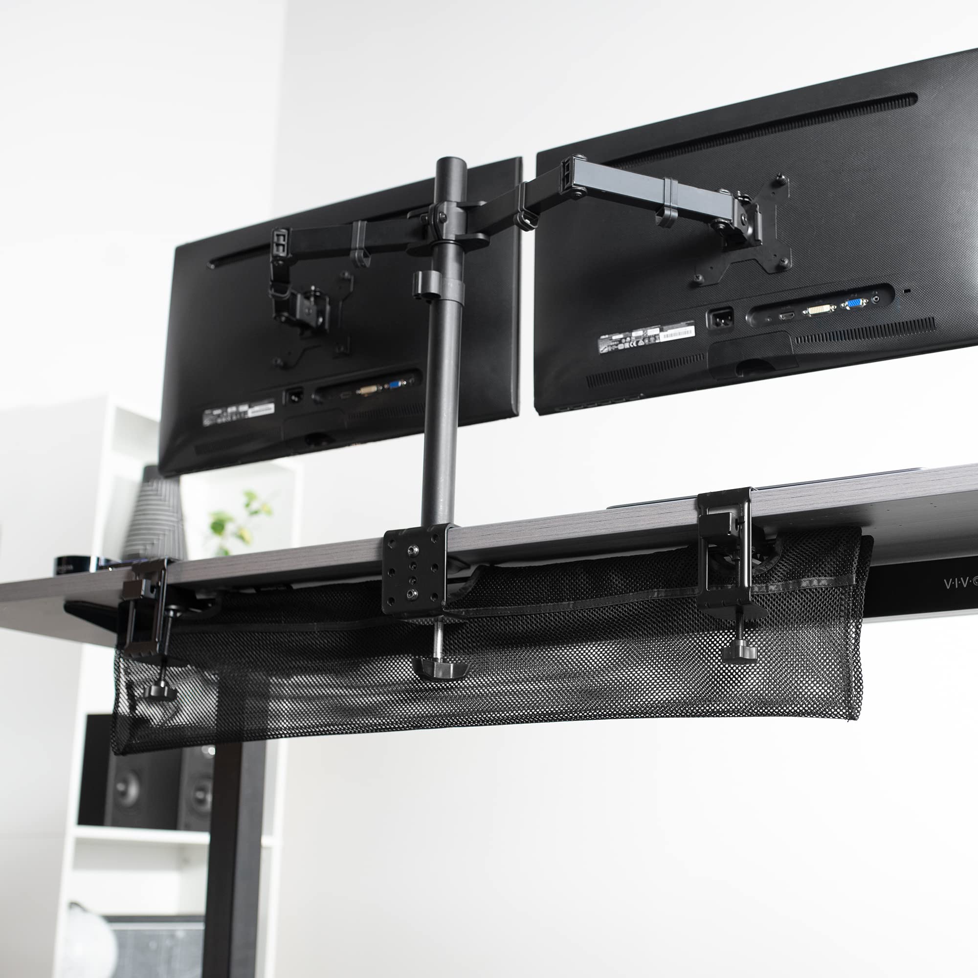 VIVO No Drill Clamp on 36 inch Mesh Net Under Desk Cable Management Wire Organizer, Adjustable Home Office Standing Desk Cord Storage, Black, DESK AC36MH