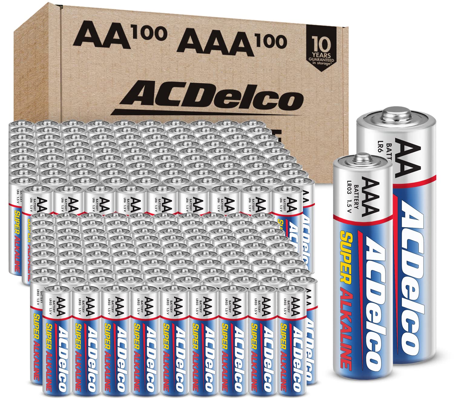 Acdelco Aa And Aaa 200 Count Combo Pack Super Alkaline Batteries, 100 Count Each, 10 Year Shelf Life, Reclosable Packaging