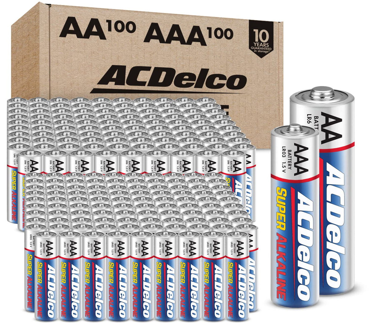Acdelco Aa And Aaa 200-Count Combo Pack Super Alkaline Batteries, 100-Count Each, 10-Year Shelf Life, Reclosable Packaging