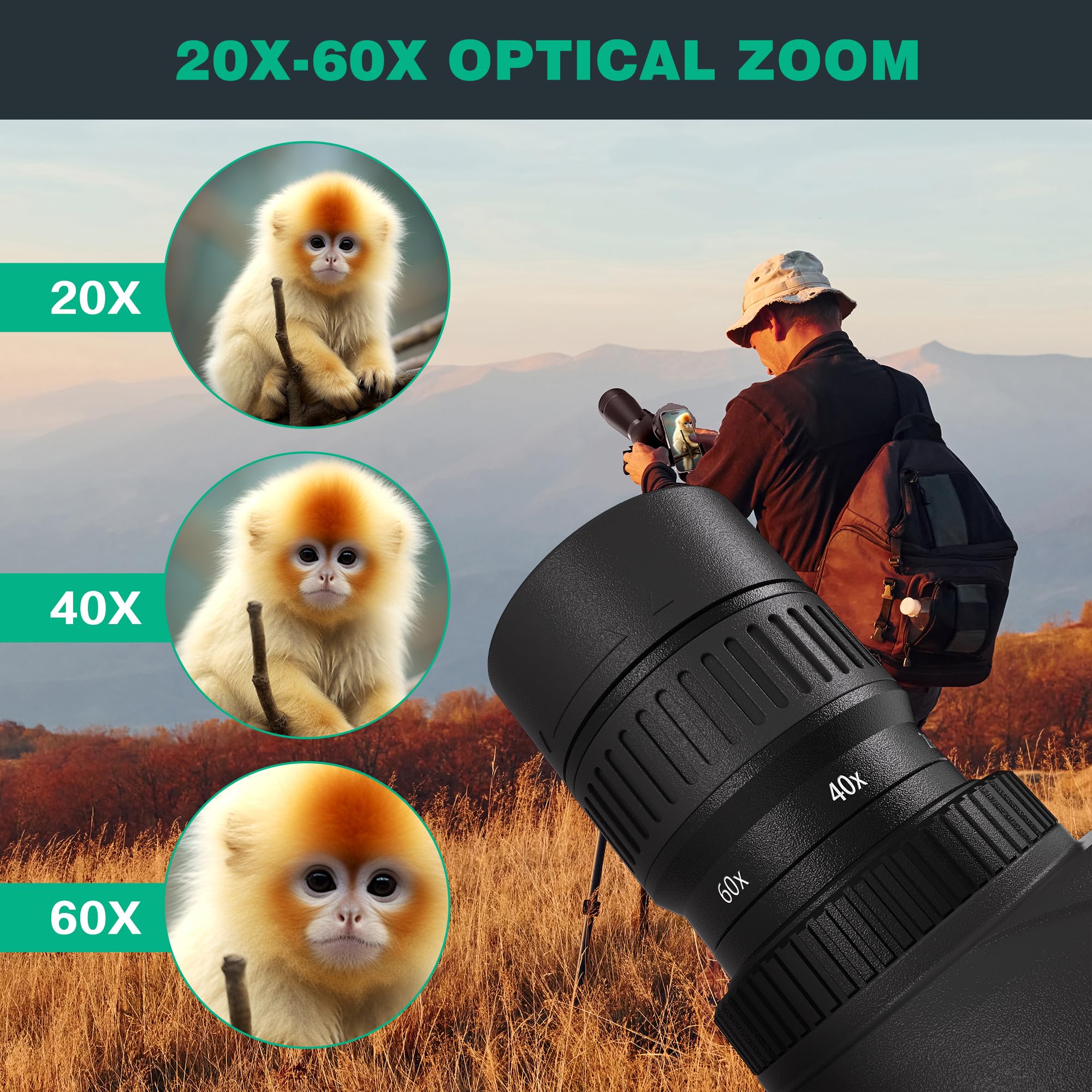 Gosky Hd Spotting Scope 20-60X80Mm With Tripod And Smartphone Adapter, Bak 4 Prism Spotter Scopes For Bird Watching Target Shoot
