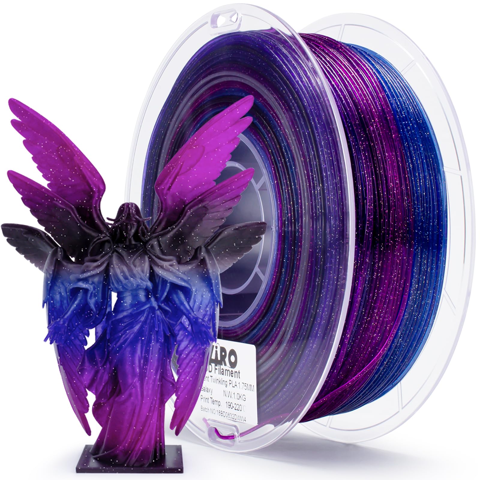 ZIRO Fast Color Changing Twinkling PLA, 1.75mm Filament, Sparkle Glitter with Colorful Transluent PLA, 3D Printing Material,1kg 